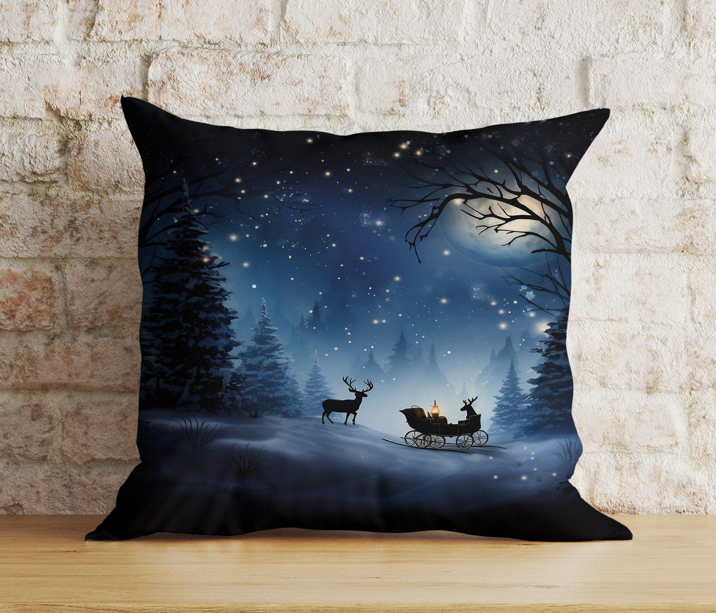 Onay 4 / 12 x 12 inch (30 x 30 cm) Double Side Santa's Sleigh Santa Claus Reindeer Winter Cushion Cover