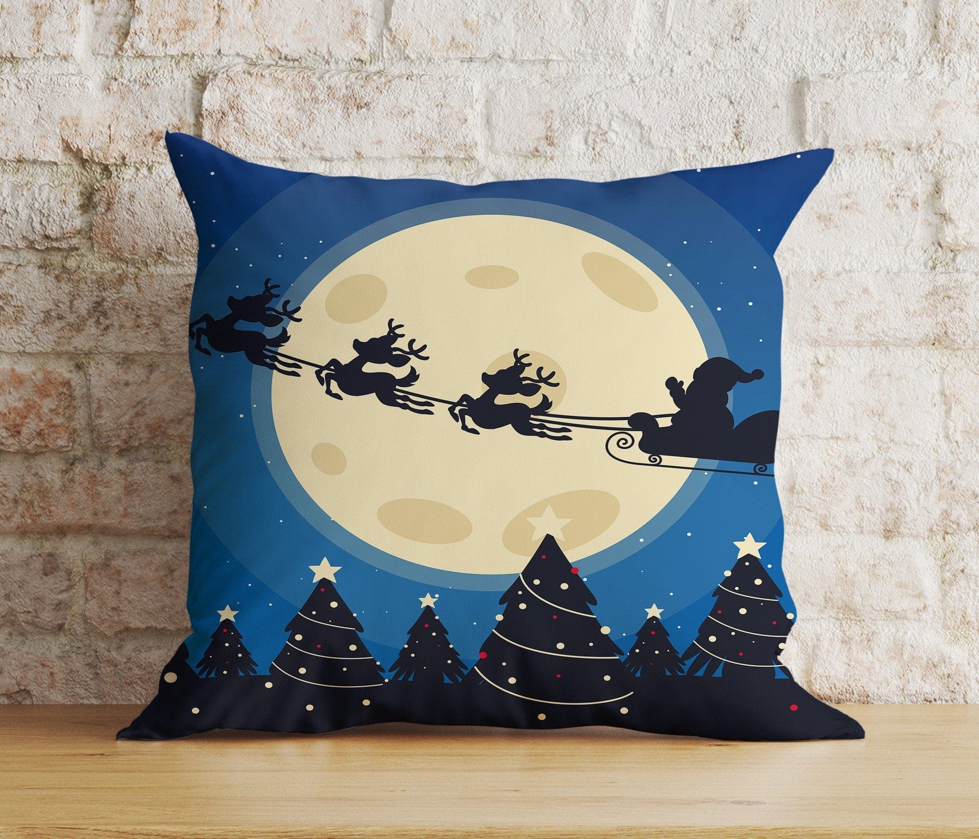 Onay 1 / 12 x 12 inch (30 x 30 cm) Double Side Santa's Sleigh Santa Claus Reindeer Winter Cushion Cover