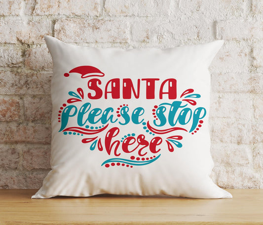 Onay 2 / 12 x 12 inch (30 x 30 cm) Double Side Santa Stop Here Red Christmas Decor Cushion Cover