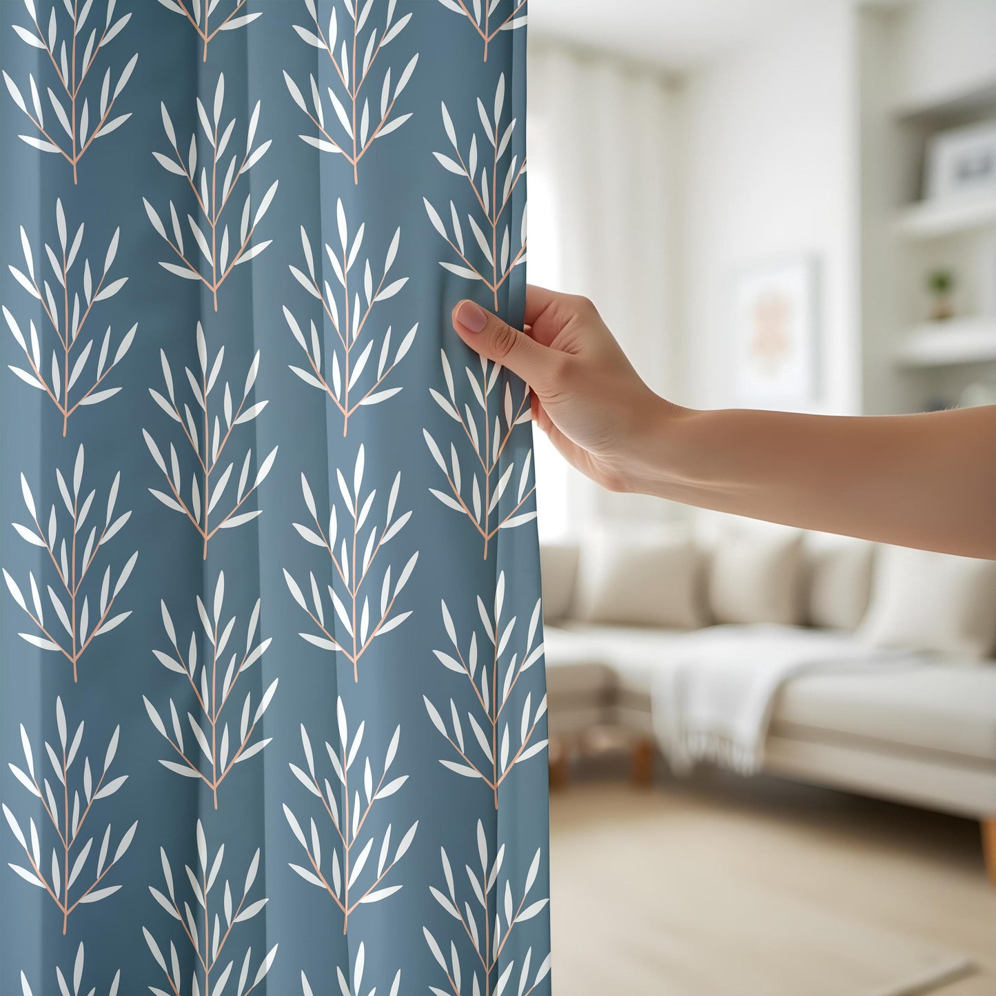 Onay Scandinavian Botanical Curtains – Minimalist Leaf Print Drapes