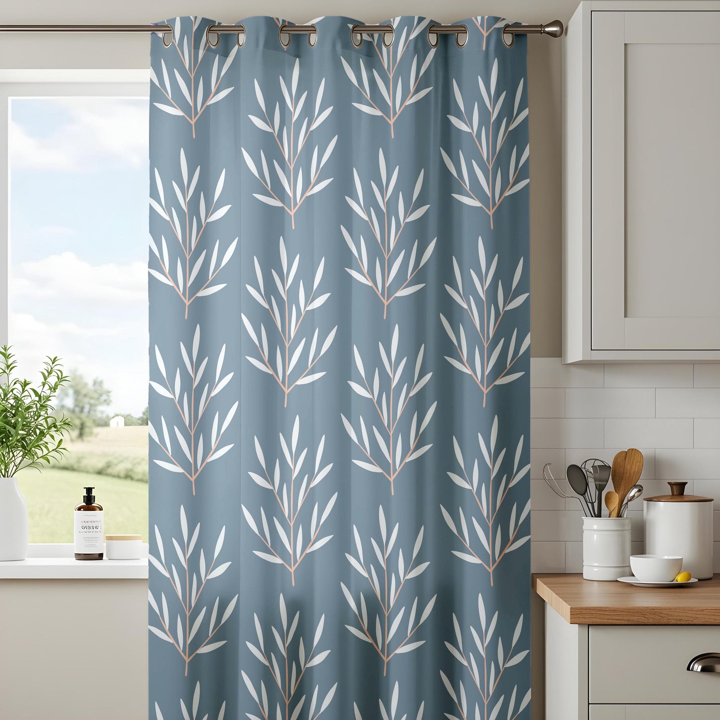 Onay Scandinavian Botanical Curtains – Minimalist Leaf Print Drapes