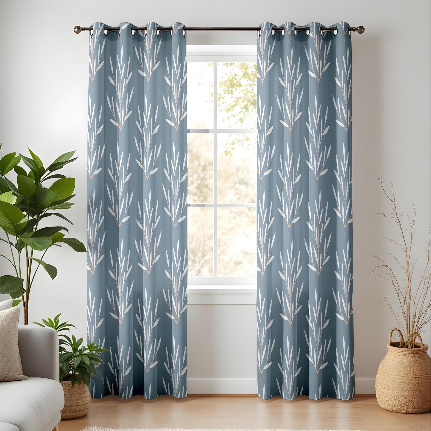 Onay Scandinavian Botanical Curtains – Minimalist Leaf Print Drapes