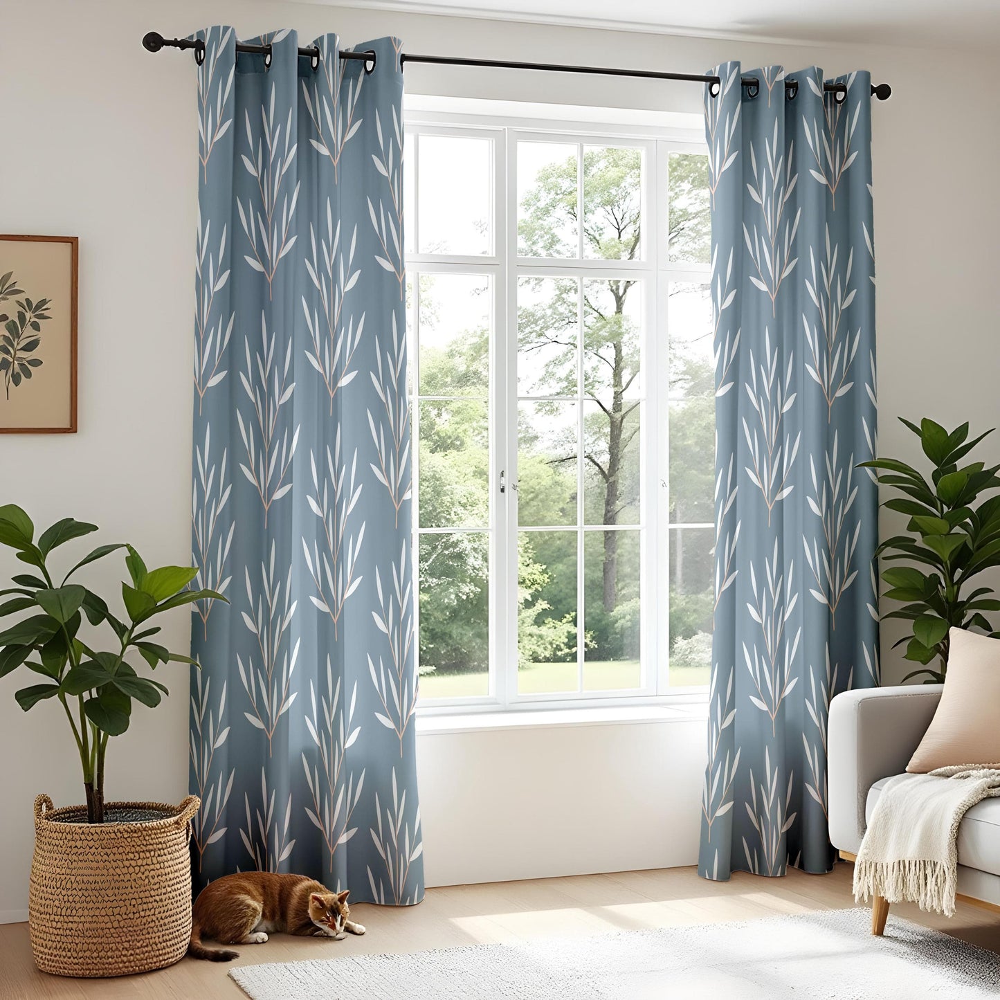 Onay Scandinavian Botanical Curtains – Minimalist Leaf Print Drapes
