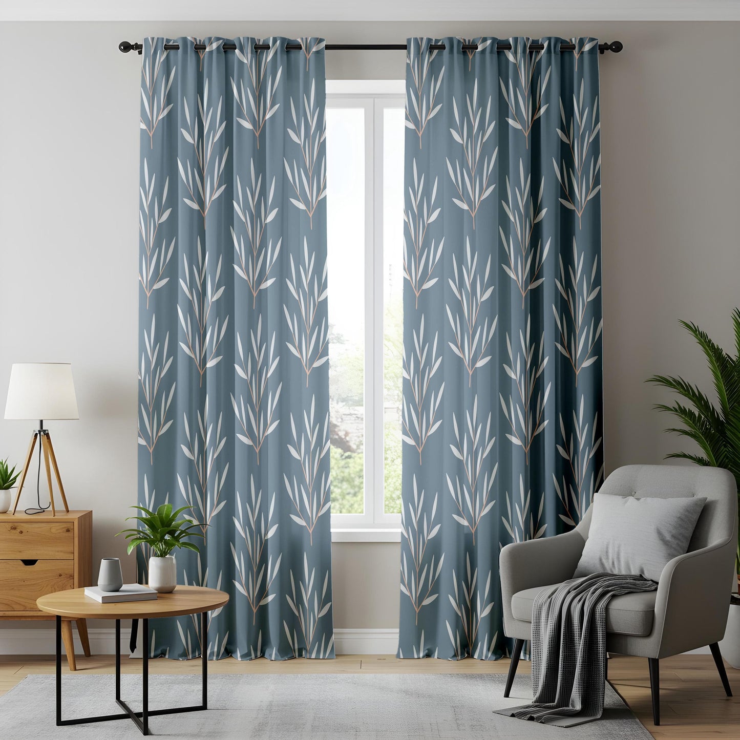 Onay Scandinavian Botanical Curtains – Minimalist Leaf Print Drapes
