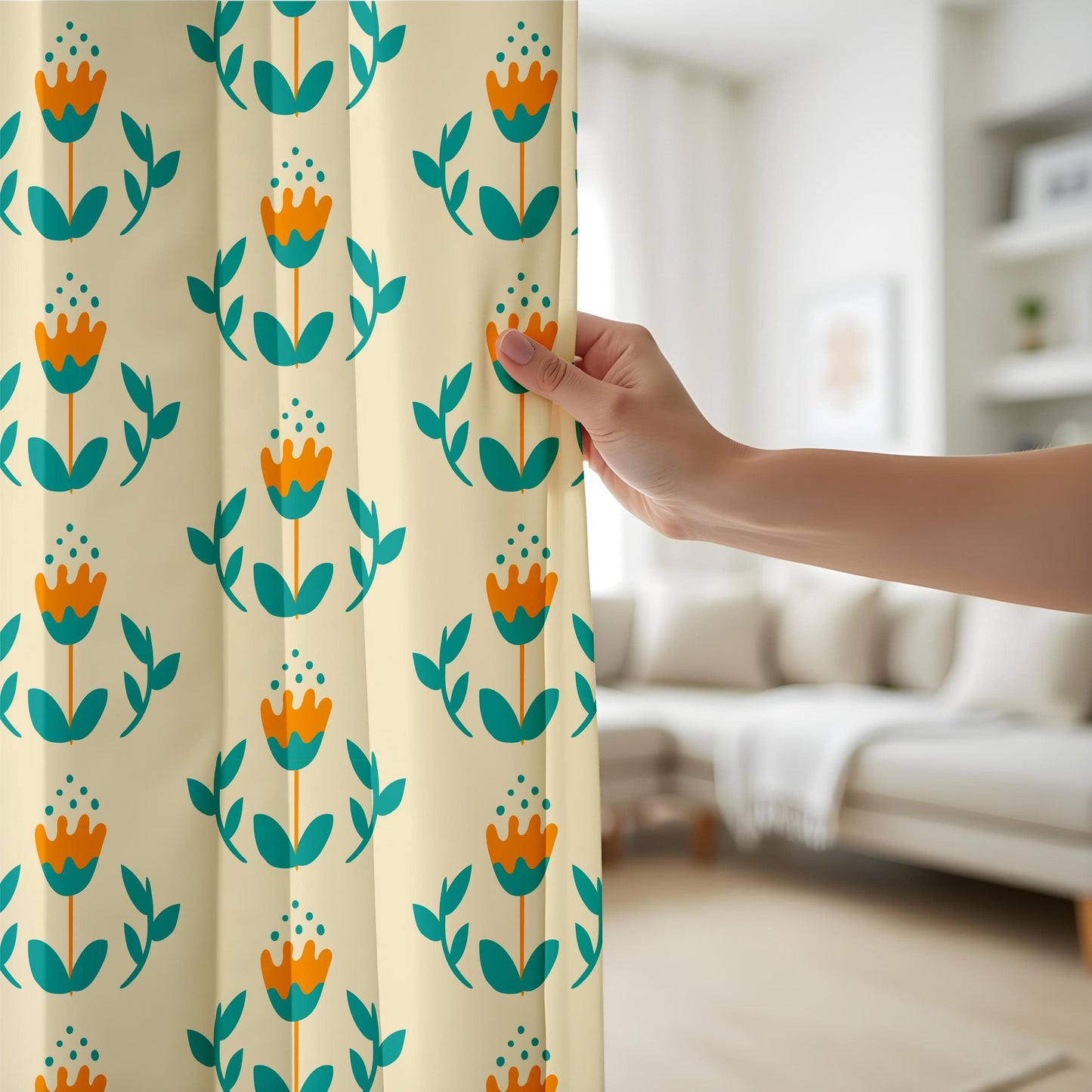 Onay Scandinavian Floral Curtains – Minimalist Mid-Century Drapes