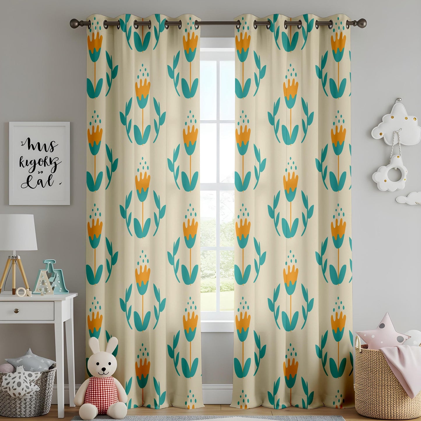 Onay Scandinavian Floral Curtains – Minimalist Mid-Century Drapes
