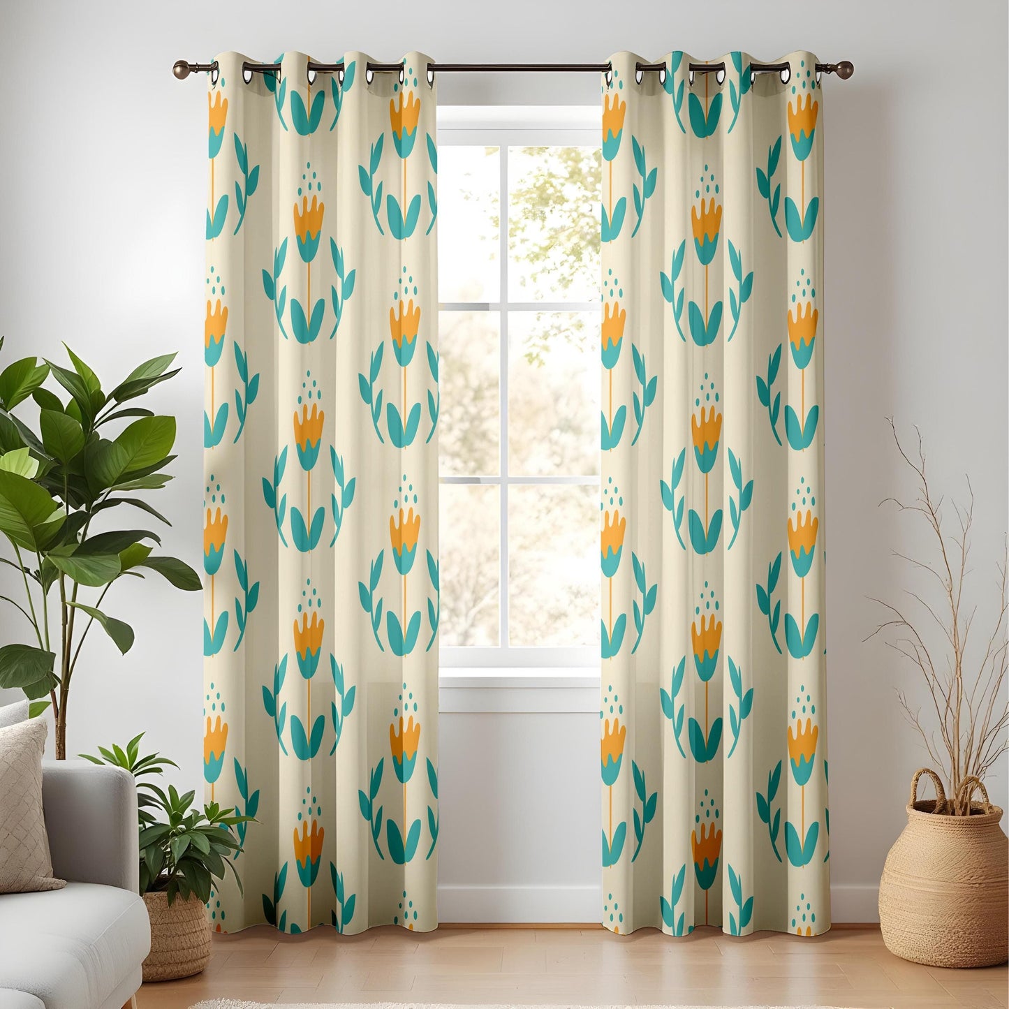 Onay Scandinavian Floral Curtains – Minimalist Mid-Century Drapes