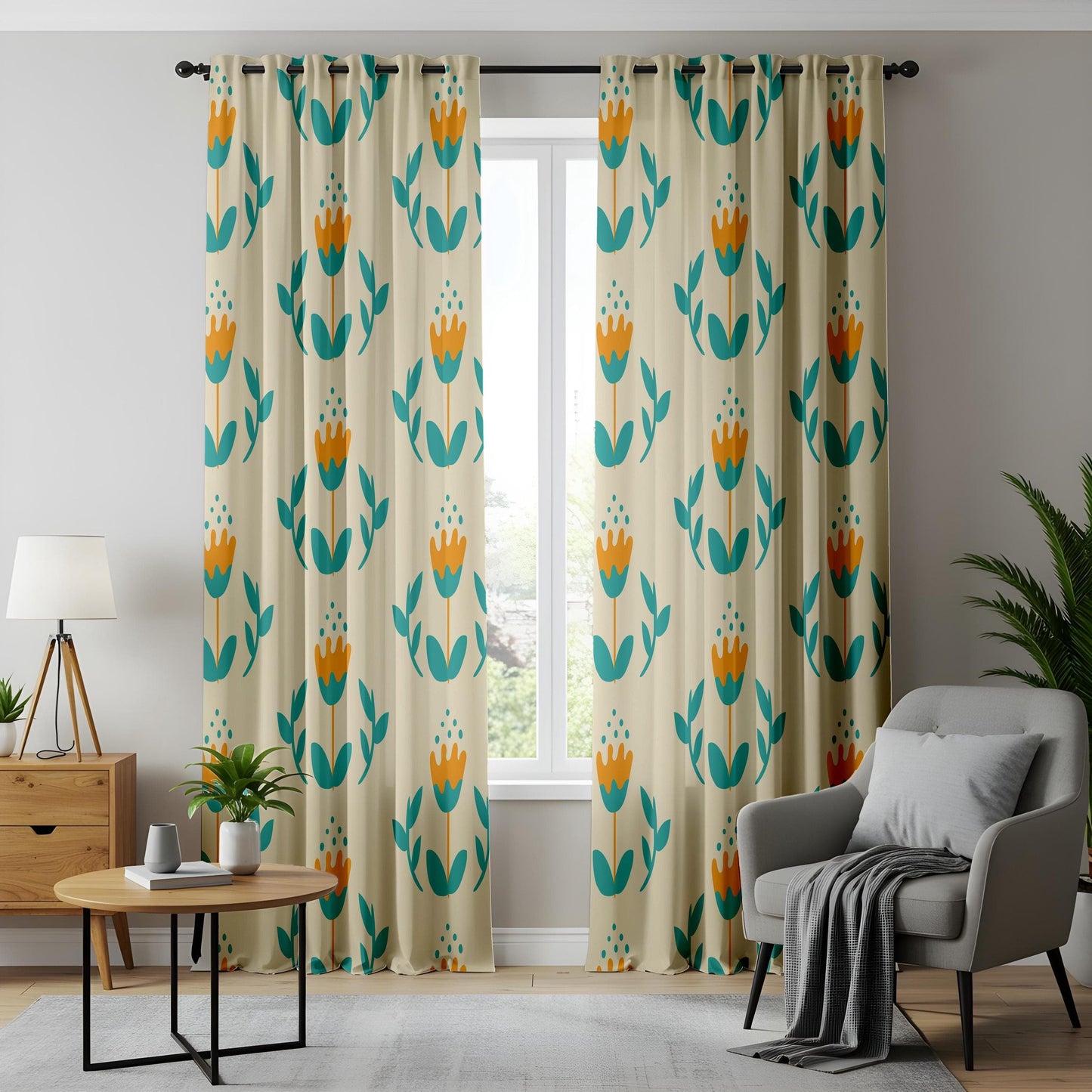 Onay Scandinavian Floral Curtains – Minimalist Mid-Century Drapes