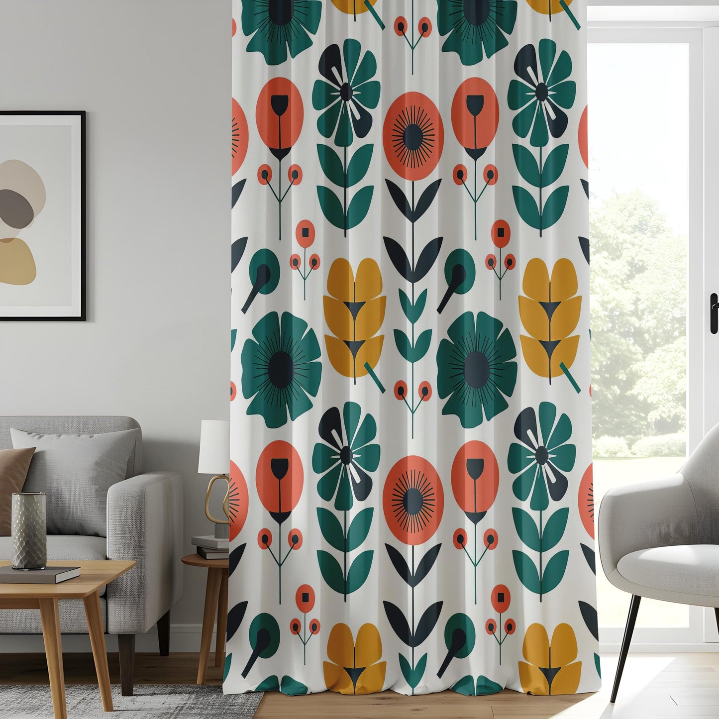 Onay Scandinavian Floral Window Curtains, Modern Boho Botanical Drapes