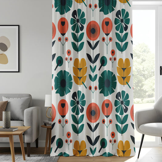 Onay Scandinavian Floral Window Curtains, Modern Boho Botanical Drapes