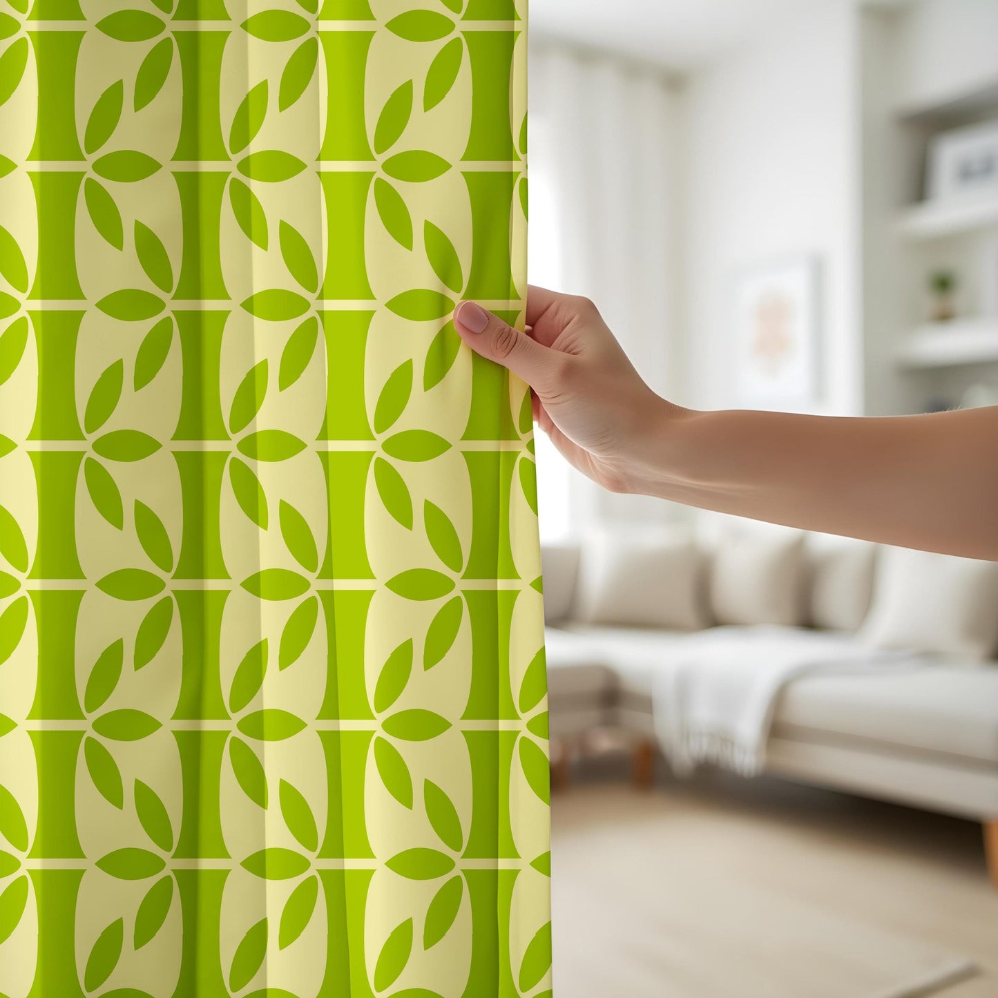 Onay Scandinavian Geometric Curtains – Modern Green Retro Drapes