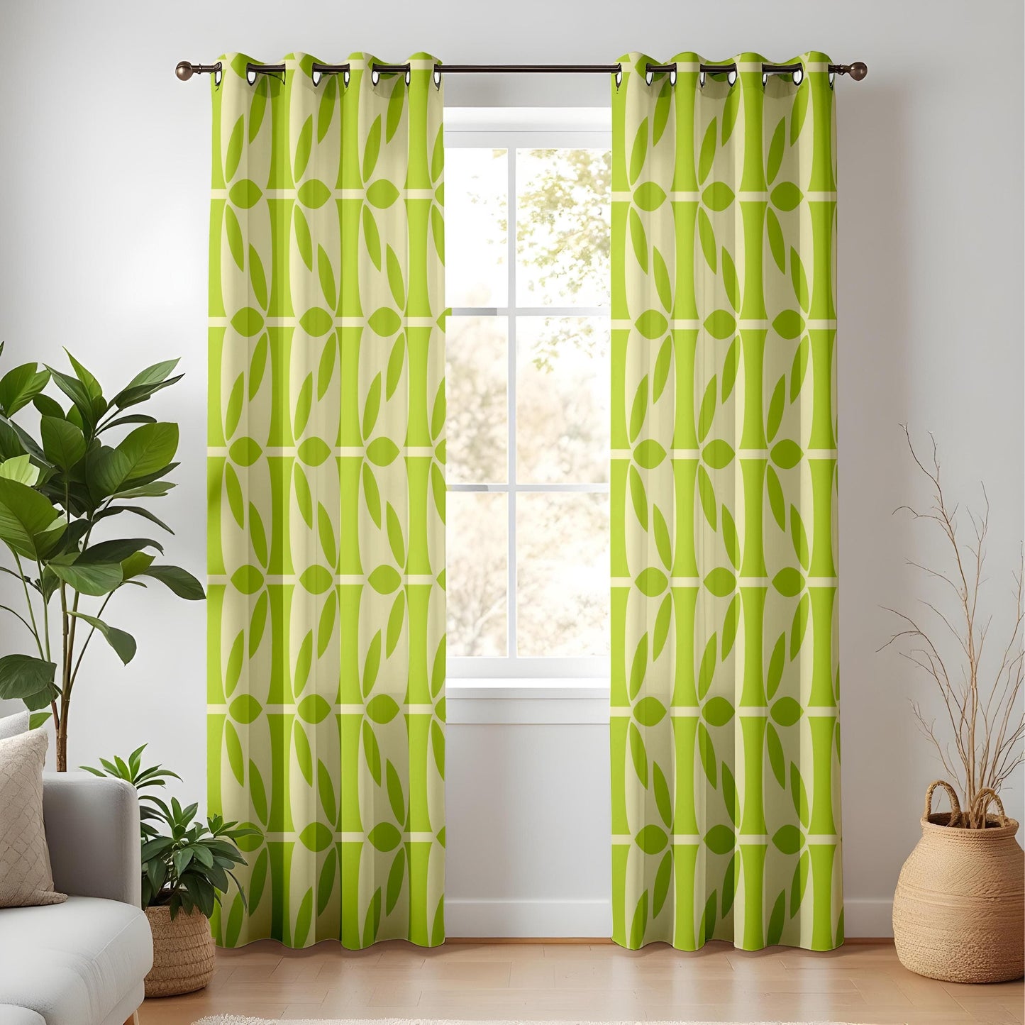 Onay Scandinavian Geometric Curtains – Modern Green Retro Drapes