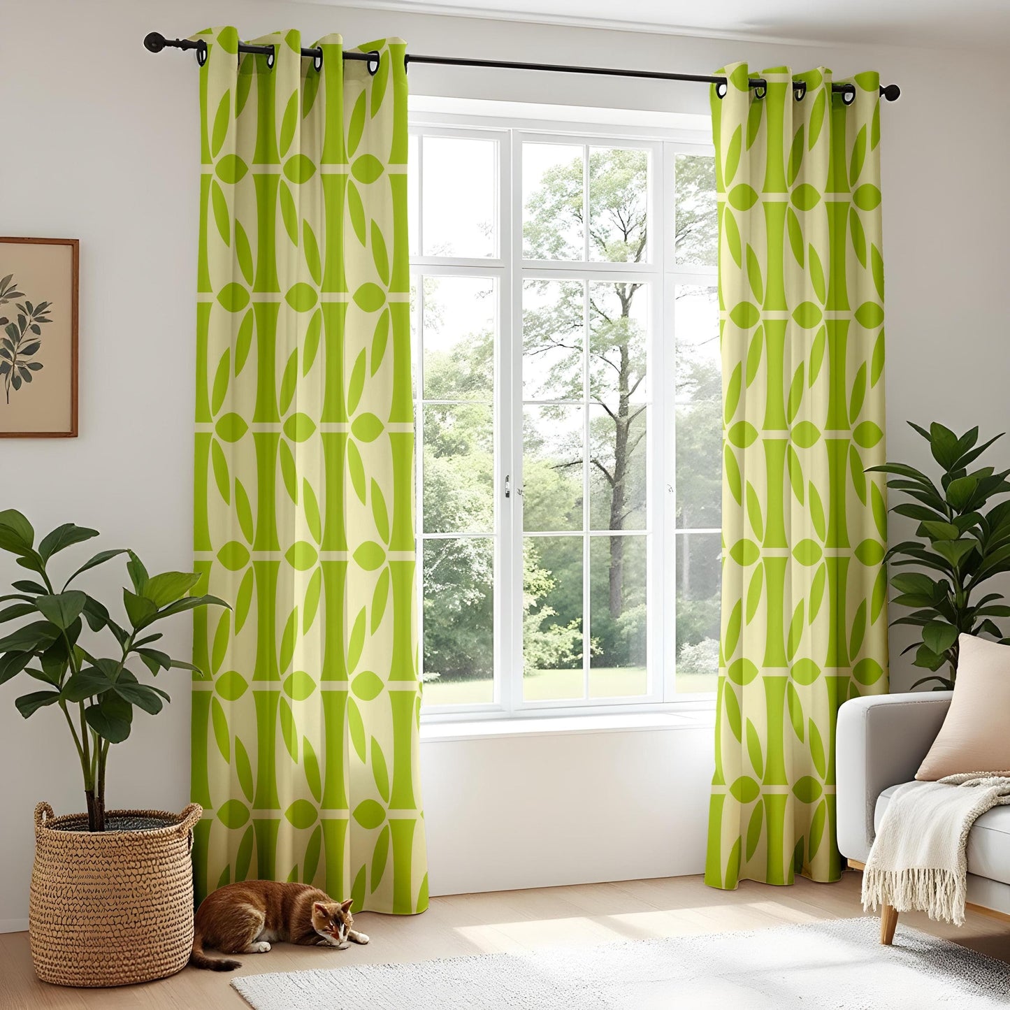 Onay Scandinavian Geometric Curtains – Modern Green Retro Drapes