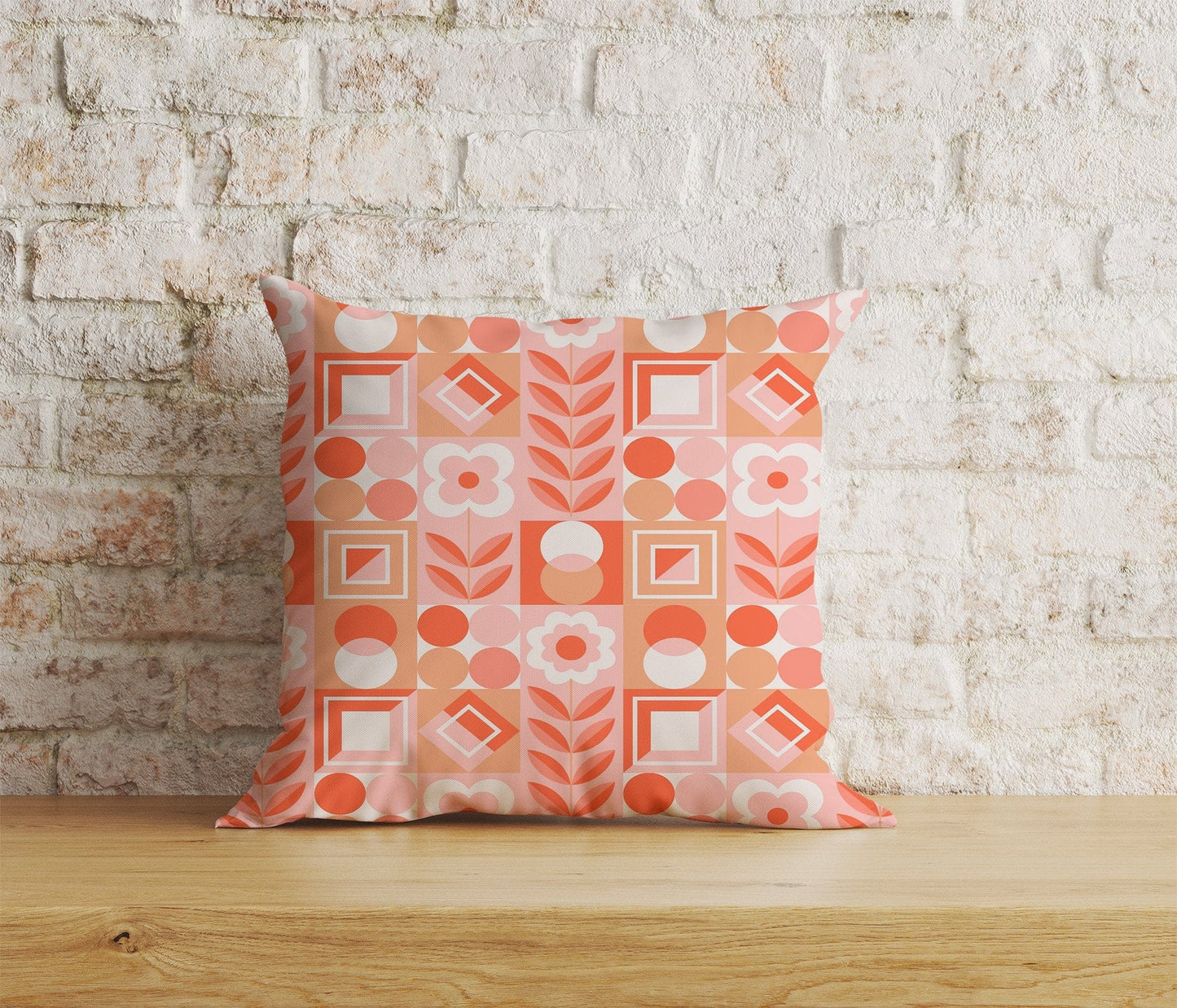 Onay Home Textile Cushion Covers 7 / 12 x 12 inch (30 x 30 cm) Double Side Scandinavian Pink & Orange Cushions Cover Square Case