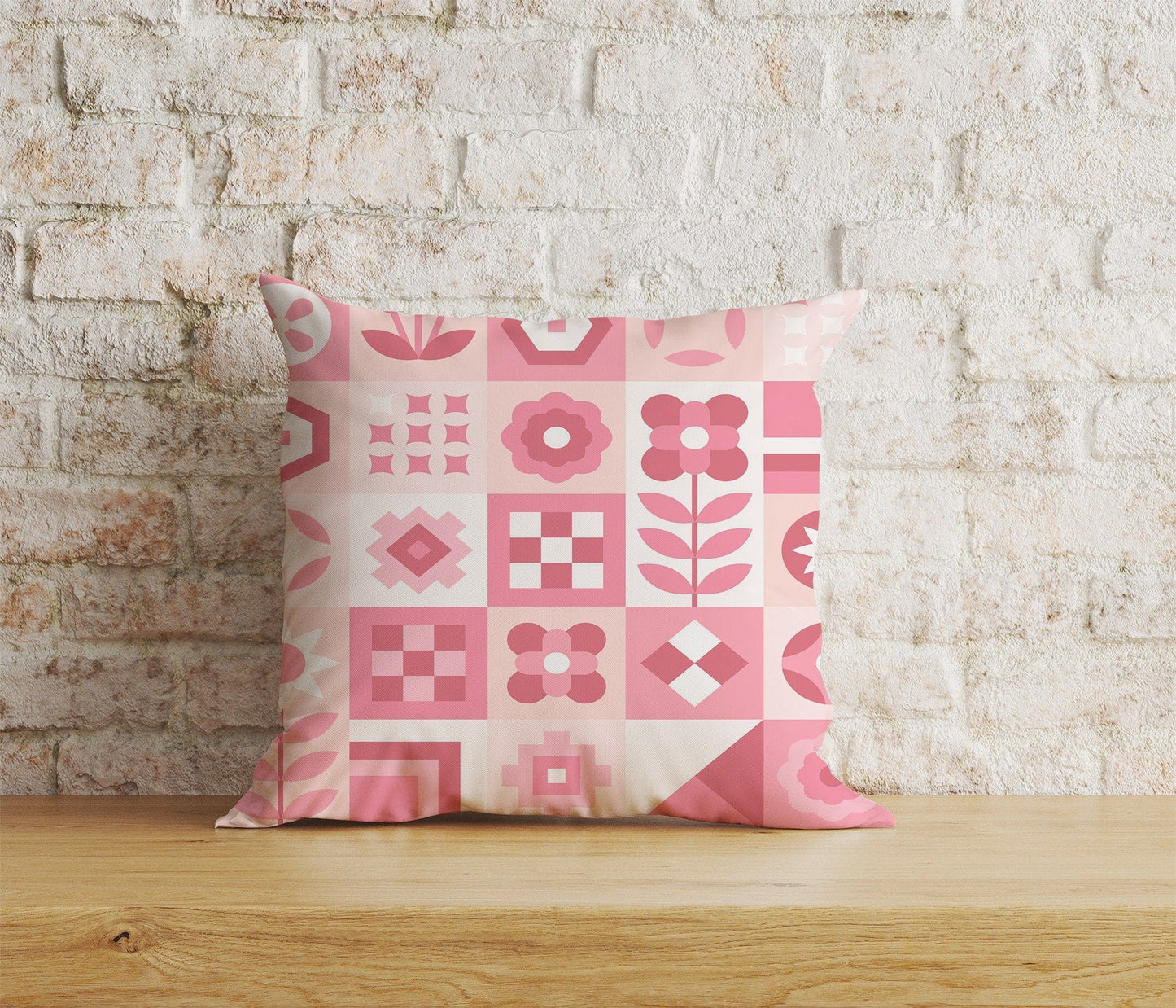 Onay Home Textile Cushion Covers 3 / 12 x 12 inch (30 x 30 cm) Double Side Scandinavian Pink & Orange Cushions Cover Square Case