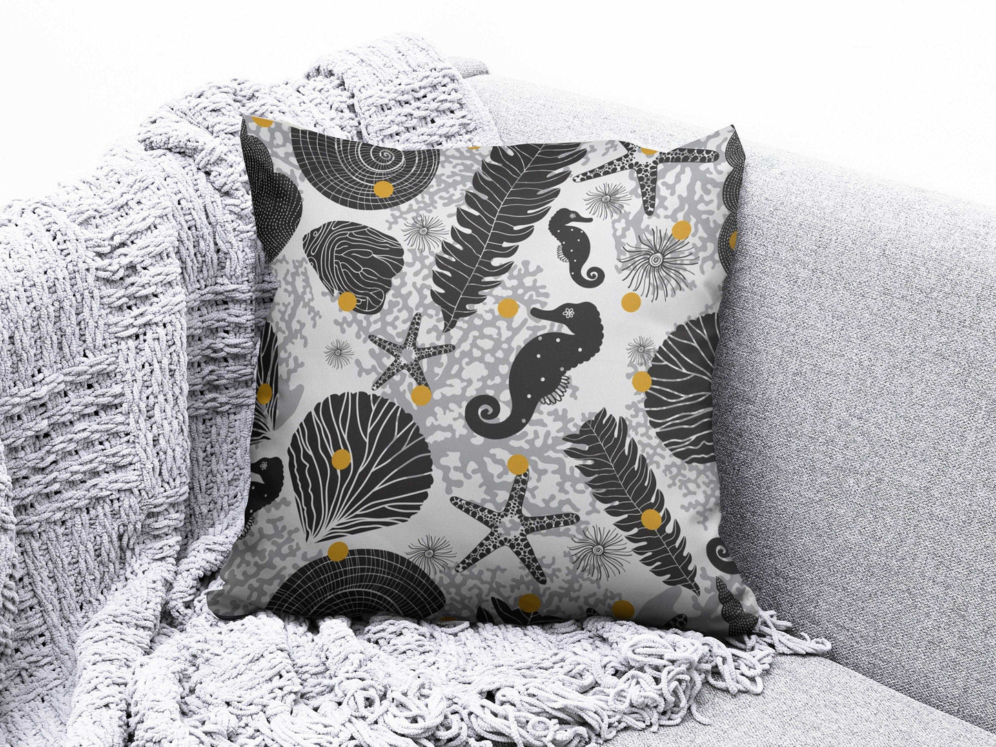 Onay 8 / 12 x 12 inch (30 x 30 cm) Sea Seahorse Seashell Beach House Cushion Covers