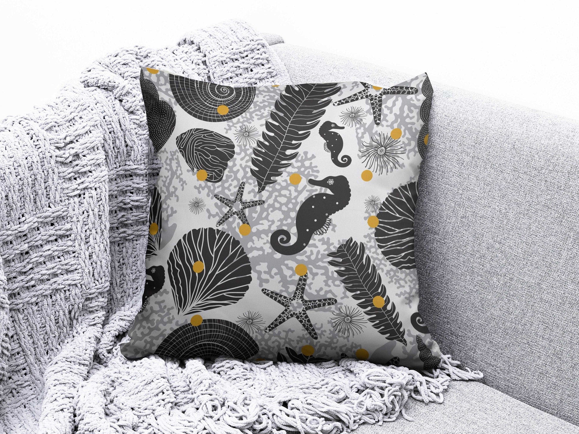 Onay 8 / 12 x 12 inch (30 x 30 cm) Sea Seahorse Seashell Beach House Cushion Covers