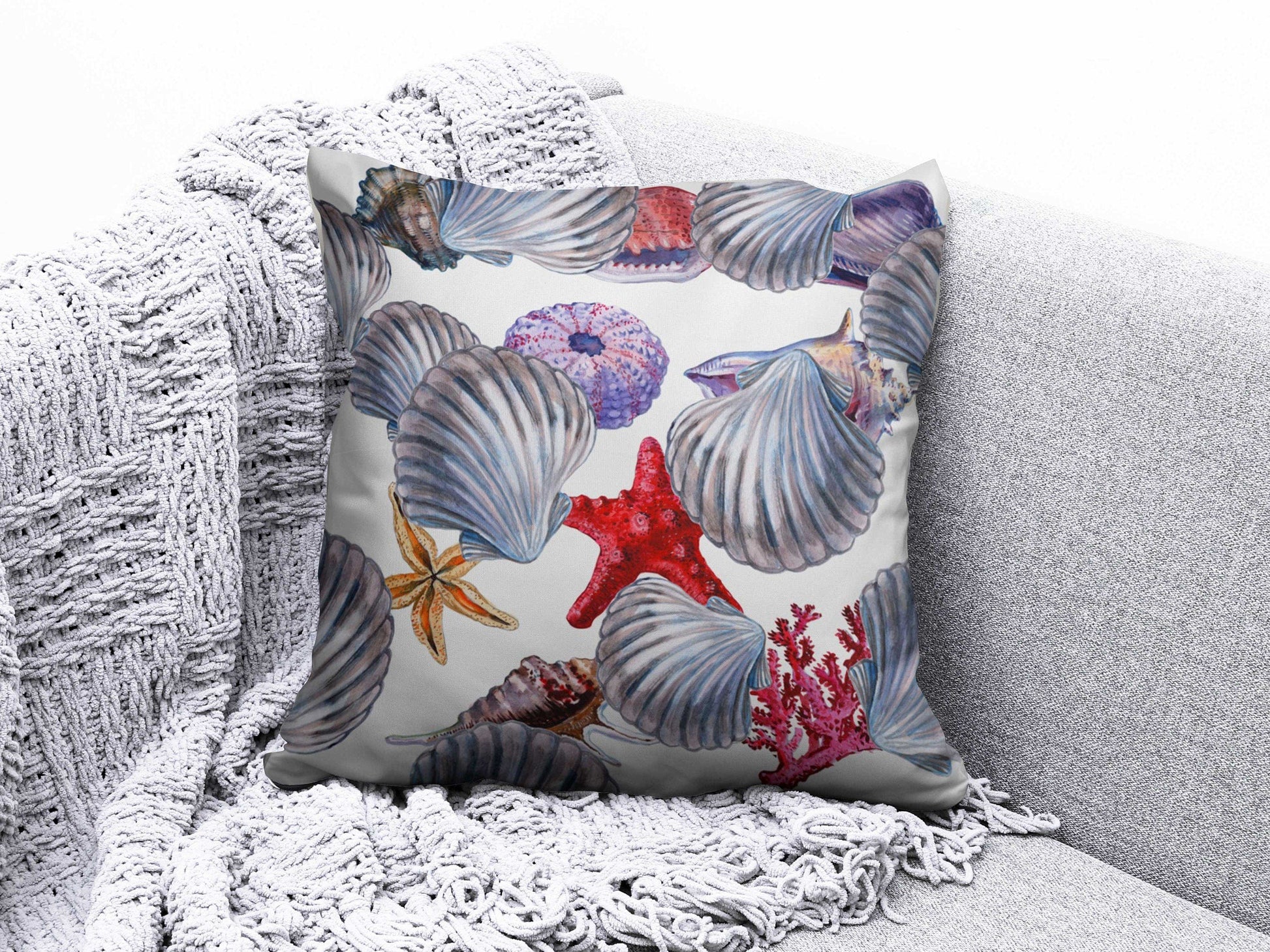 Onay 7 / 12 x 12 inch (30 x 30 cm) Sea Seahorse Seashell Beach House Cushion Covers