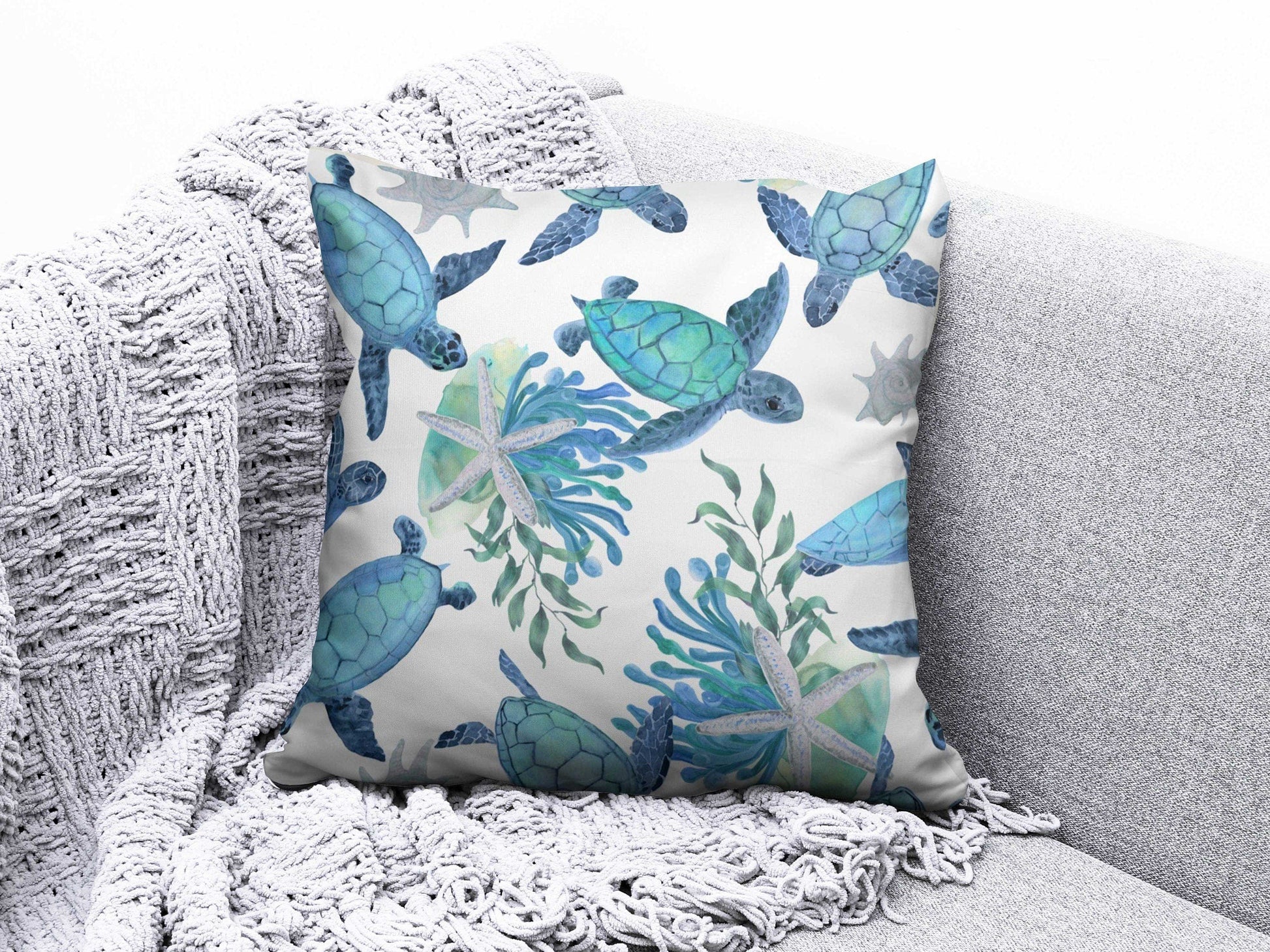 Onay 5 / 12 x 12 inch (30 x 30 cm) Sea Seahorse Seashell Beach House Cushion Covers