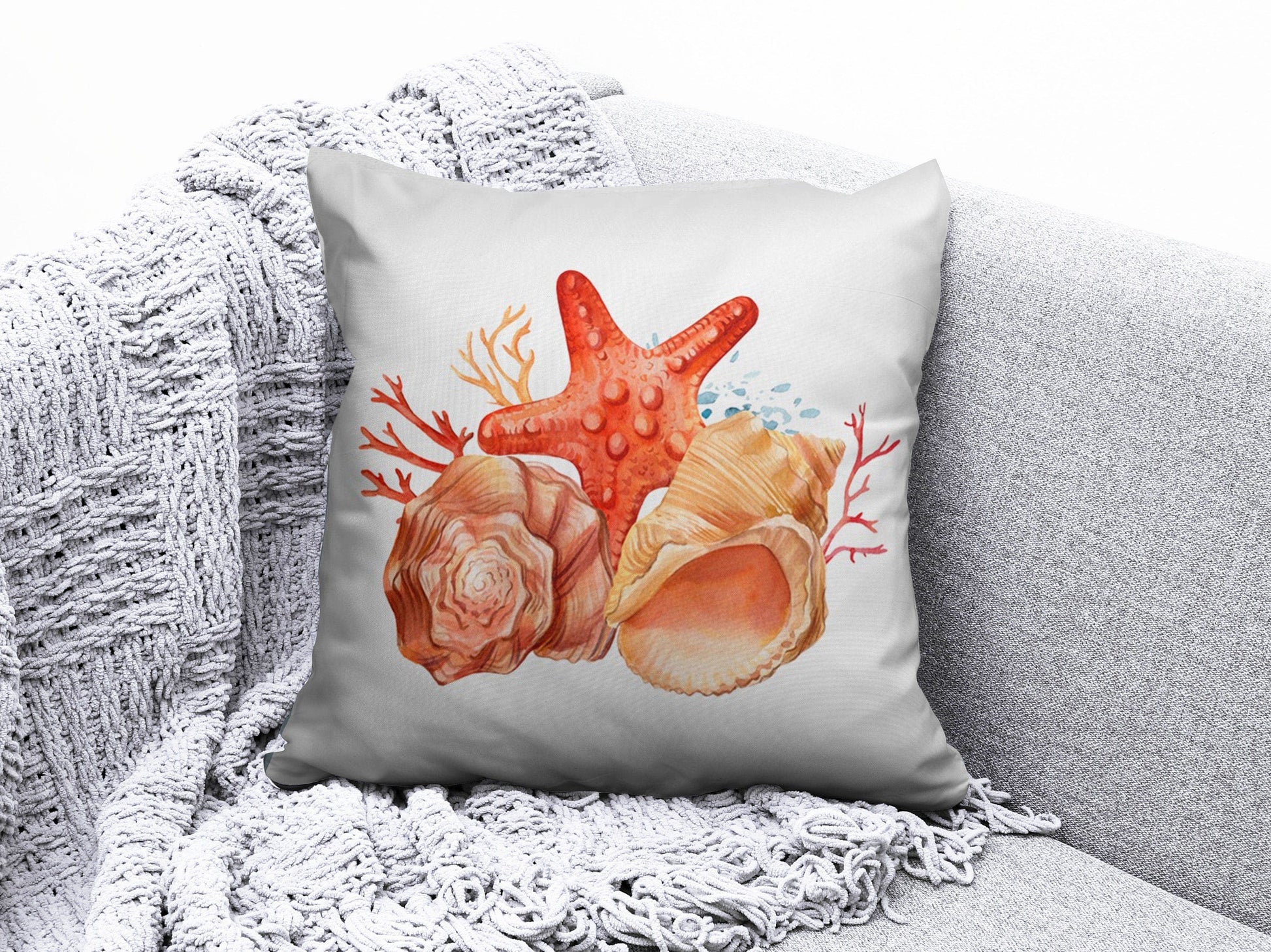 Onay 8 / 12 x 12 inch (30 x 30 cm) Sea Shell Coastal Beach House Decorative Cushion Cover