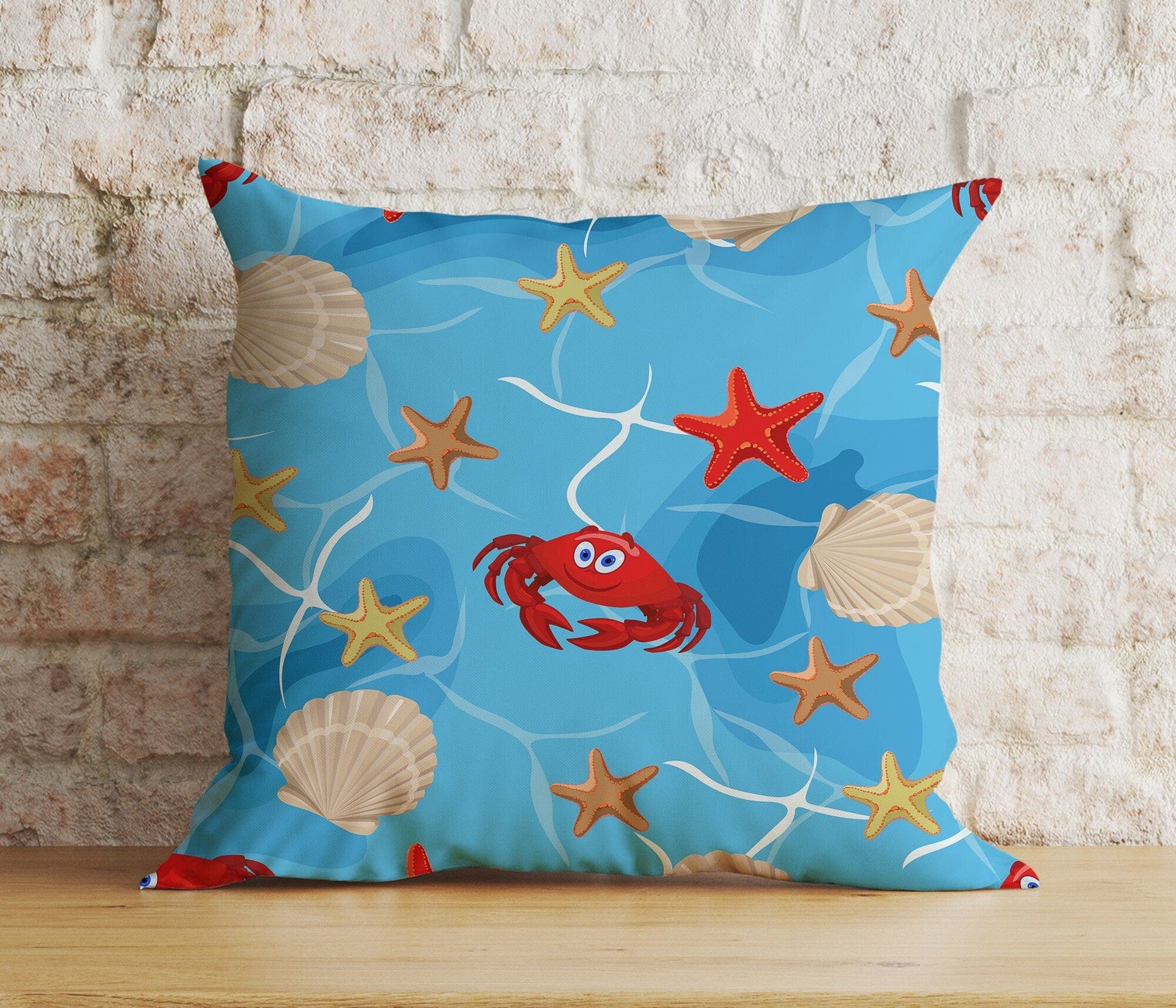 Onay 4 / 12 x 12 inch (30 x 30 cm) Seahorse & Fish Nautical Blue Turquoise Cushion Cover