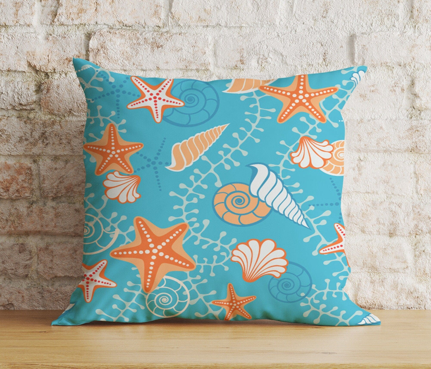 Onay 2 / 12 x 12 inch (30 x 30 cm) Seahorse & Fish Nautical Blue Turquoise Cushion Cover