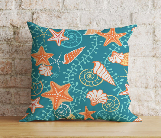 Onay 1 / 12 x 12 inch (30 x 30 cm) Seahorse & Fish Nautical Blue Turquoise Cushion Cover