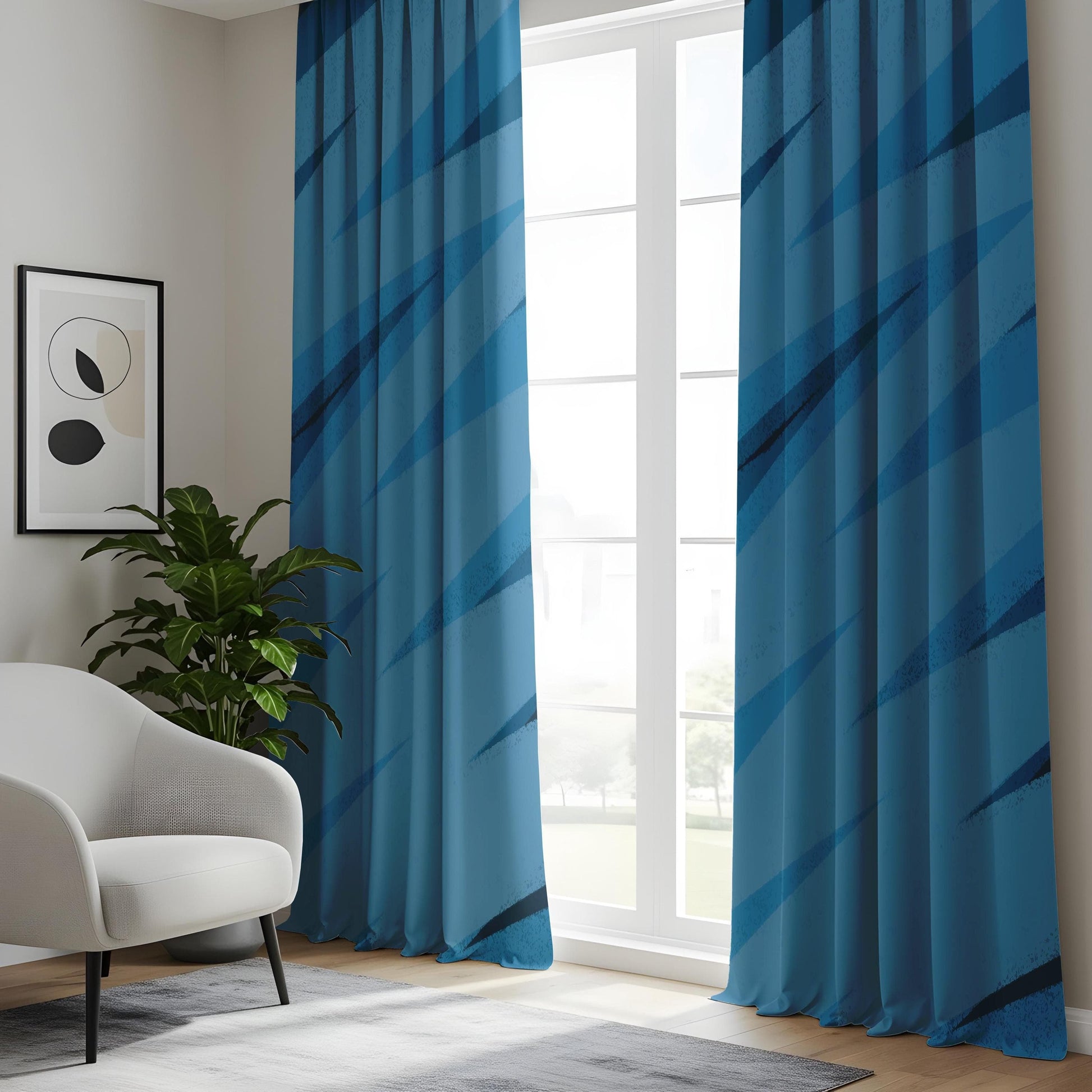 Onay Sharp Angled Blue Curtains – Minimalist Geometric Drapes with Bold Lines