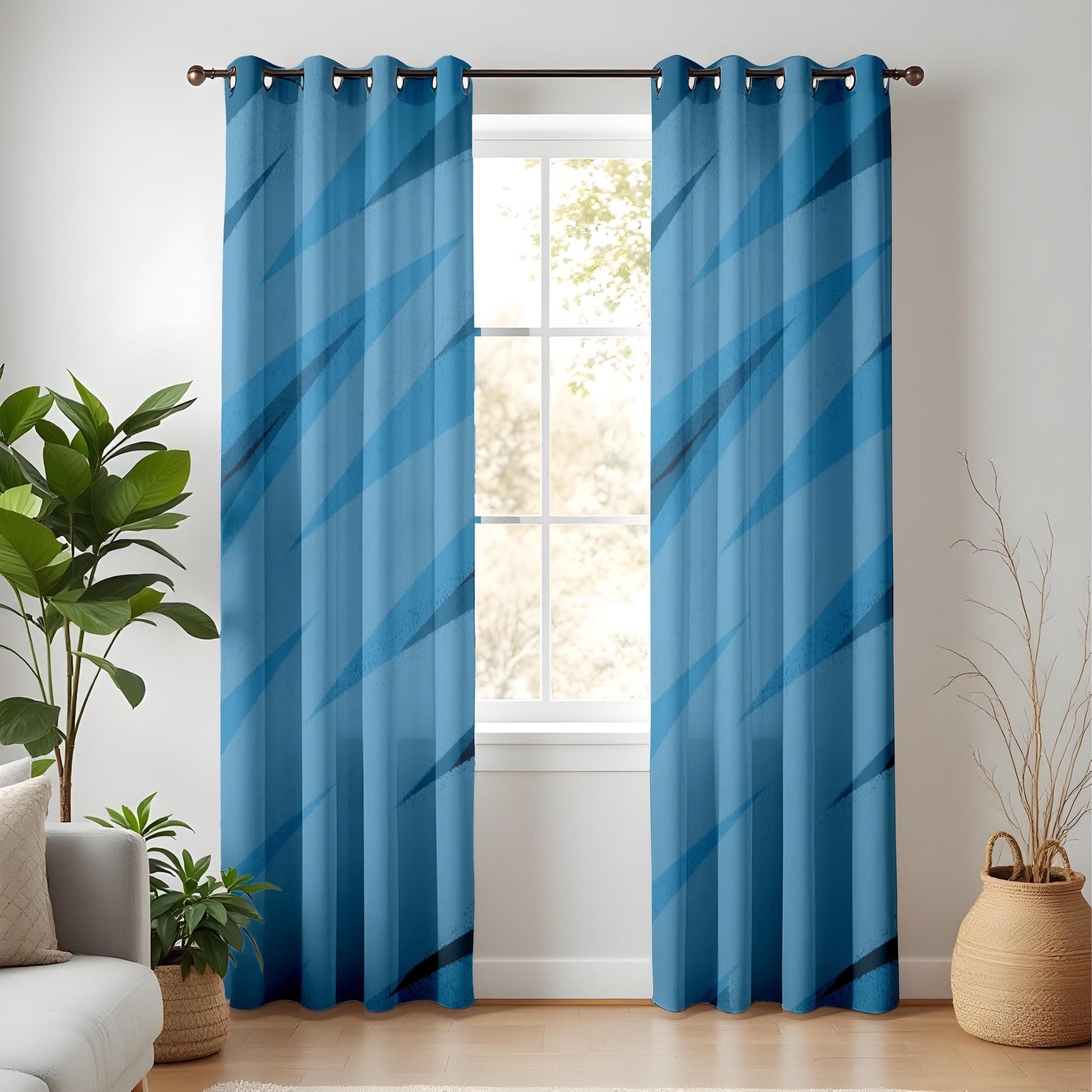 Onay Sharp Angled Blue Curtains – Minimalist Geometric Drapes with Bold Lines
