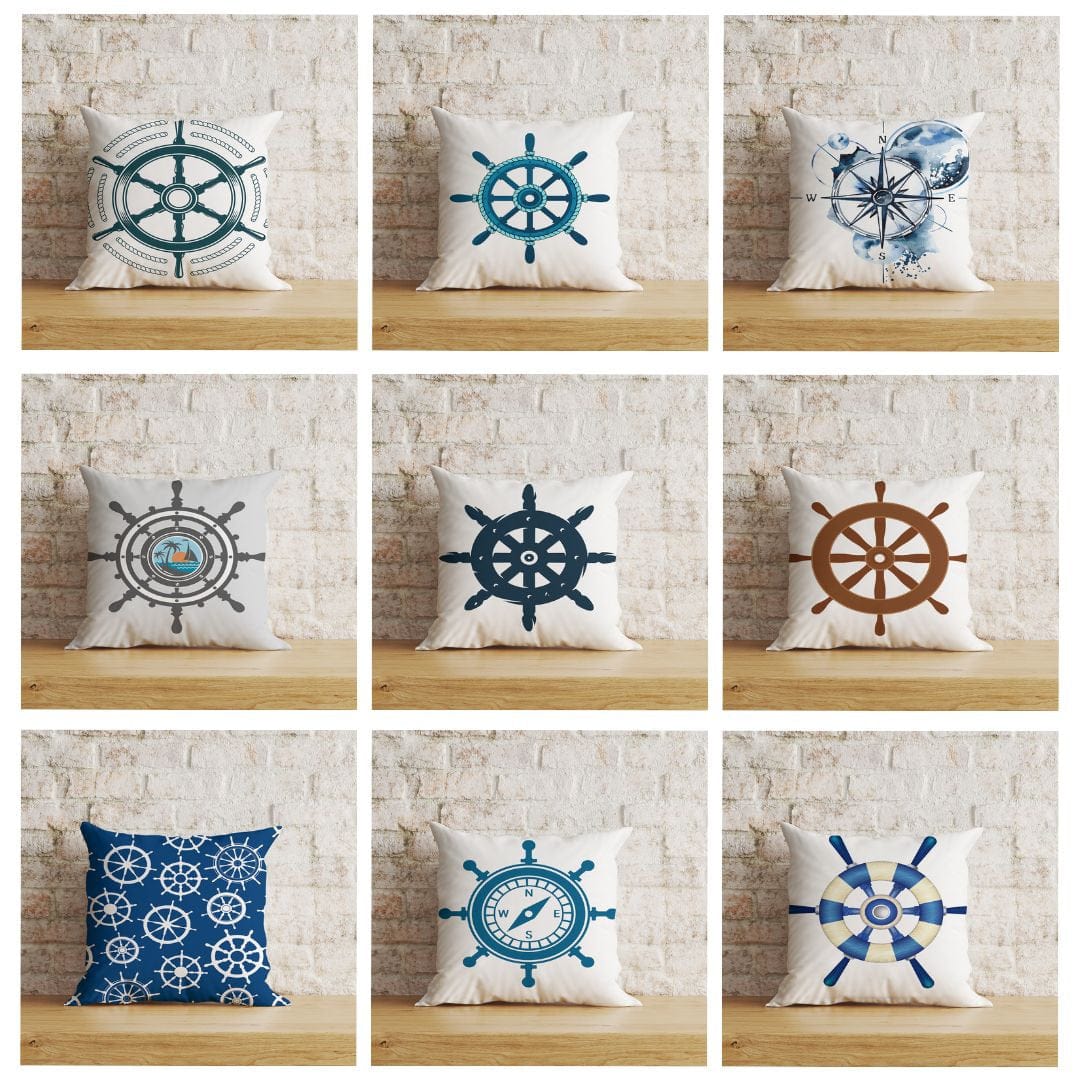 Onay Home Textile Cushion Covers Ships Wheel Decor Print Wooden Steering Wheel Cushion Cover