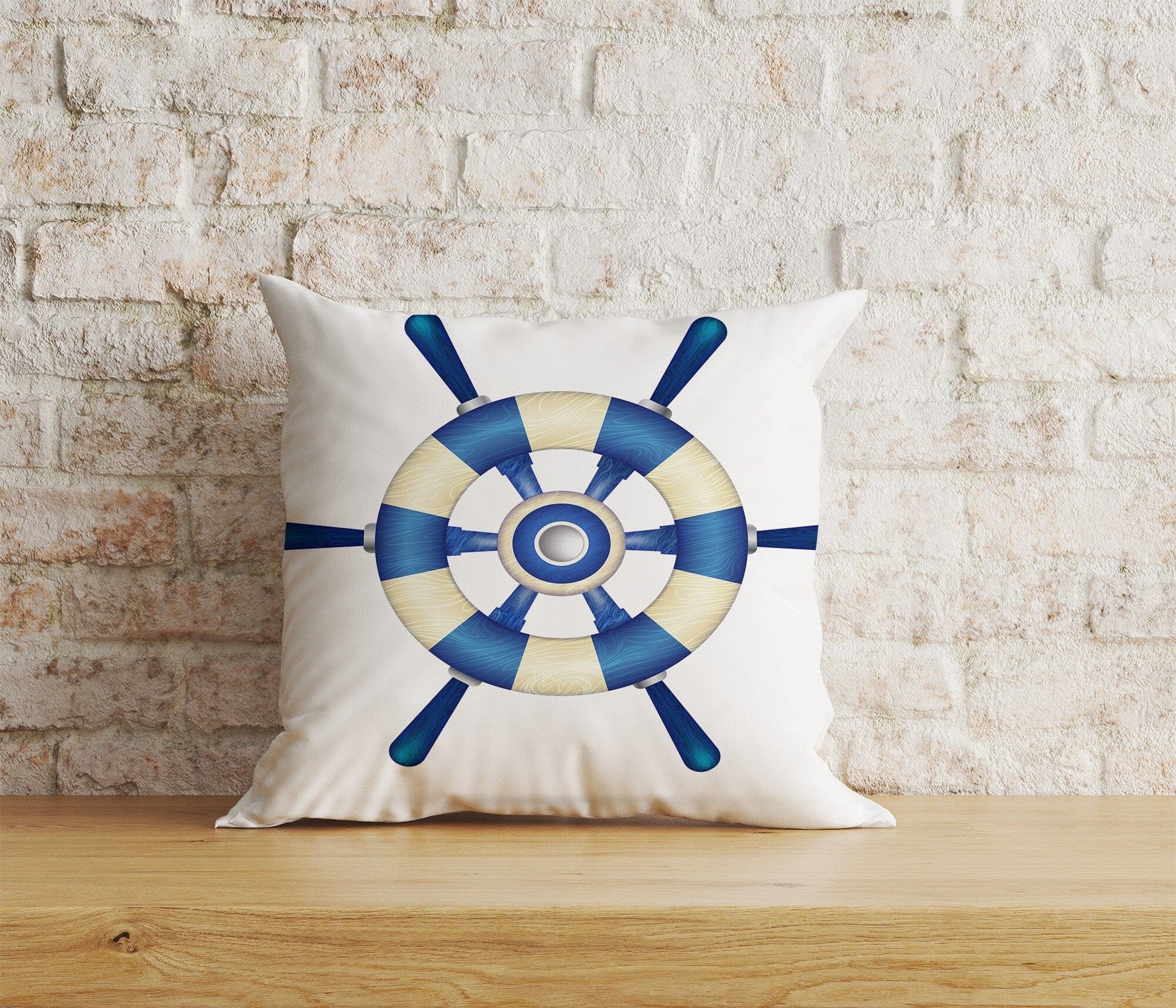 Onay Home Textile Cushion Covers 9 / 12 x 12 inch (30 x 30 cm) Double Side Ships Wheel Decor Print Wooden Steering Wheel Cushion Cover