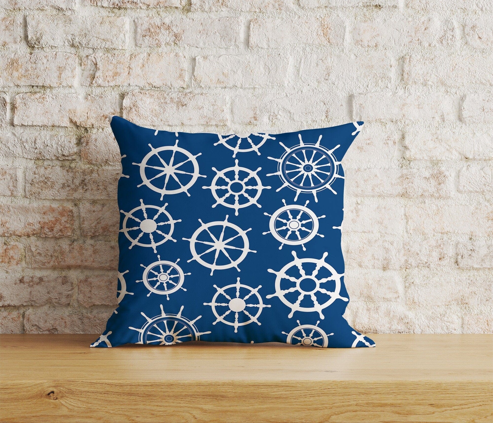 Onay Home Textile Cushion Covers 7 / 12 x 12 inch (30 x 30 cm) Double Side Ships Wheel Decor Print Wooden Steering Wheel Cushion Cover