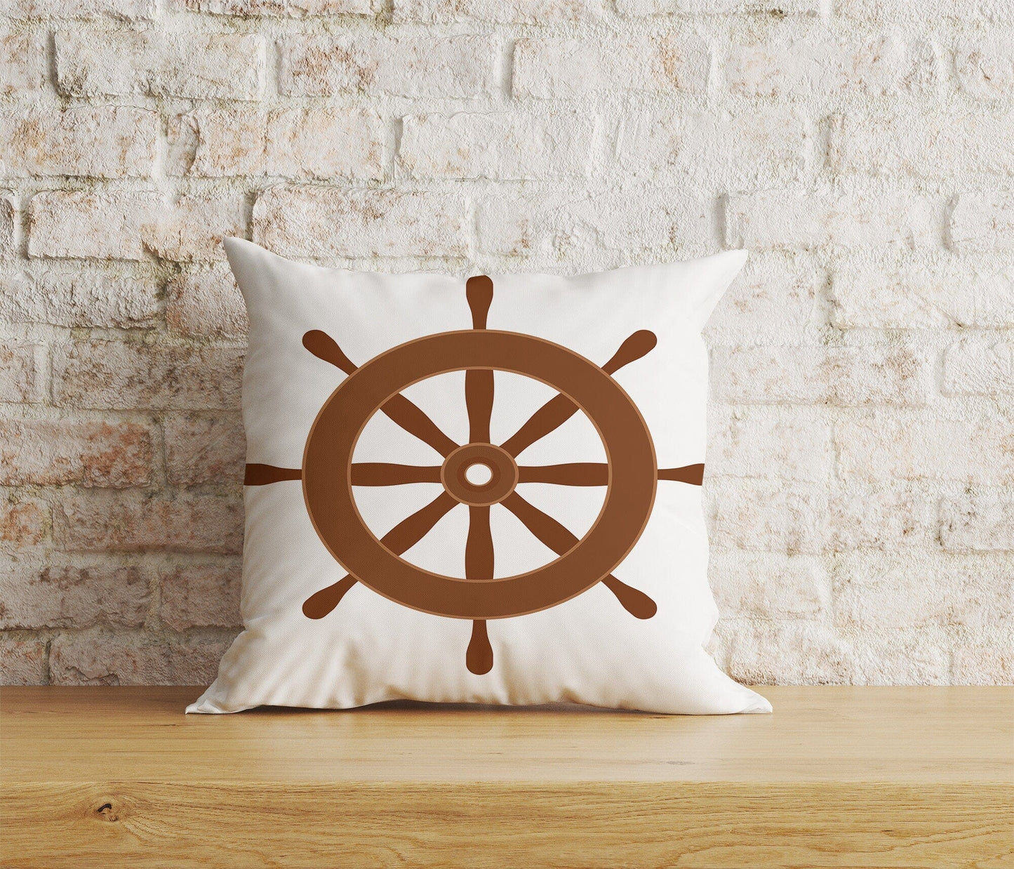 Onay Home Textile Cushion Covers 6 / 12 x 12 inch (30 x 30 cm) Double Side Ships Wheel Decor Print Wooden Steering Wheel Cushion Cover