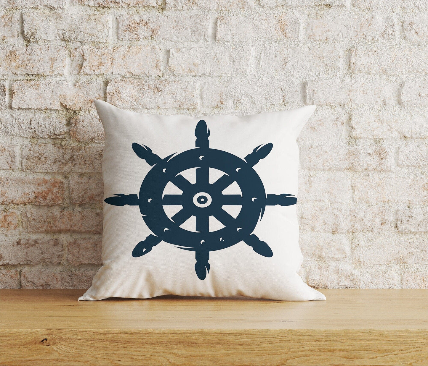 Onay Home Textile Cushion Covers 5 / 12 x 12 inch (30 x 30 cm) Double Side Ships Wheel Decor Print Wooden Steering Wheel Cushion Cover