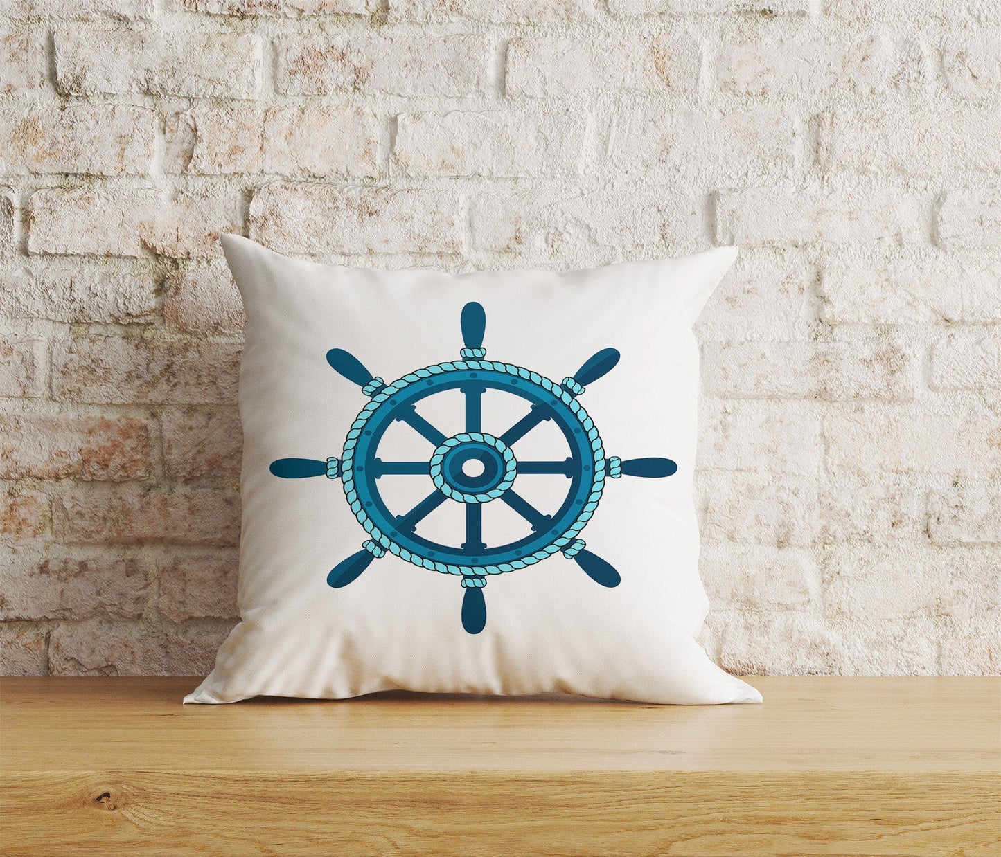 Onay Home Textile Cushion Covers 2 / 12 x 12 inch (30 x 30 cm) Double Side Ships Wheel Decor Print Wooden Steering Wheel Cushion Cover
