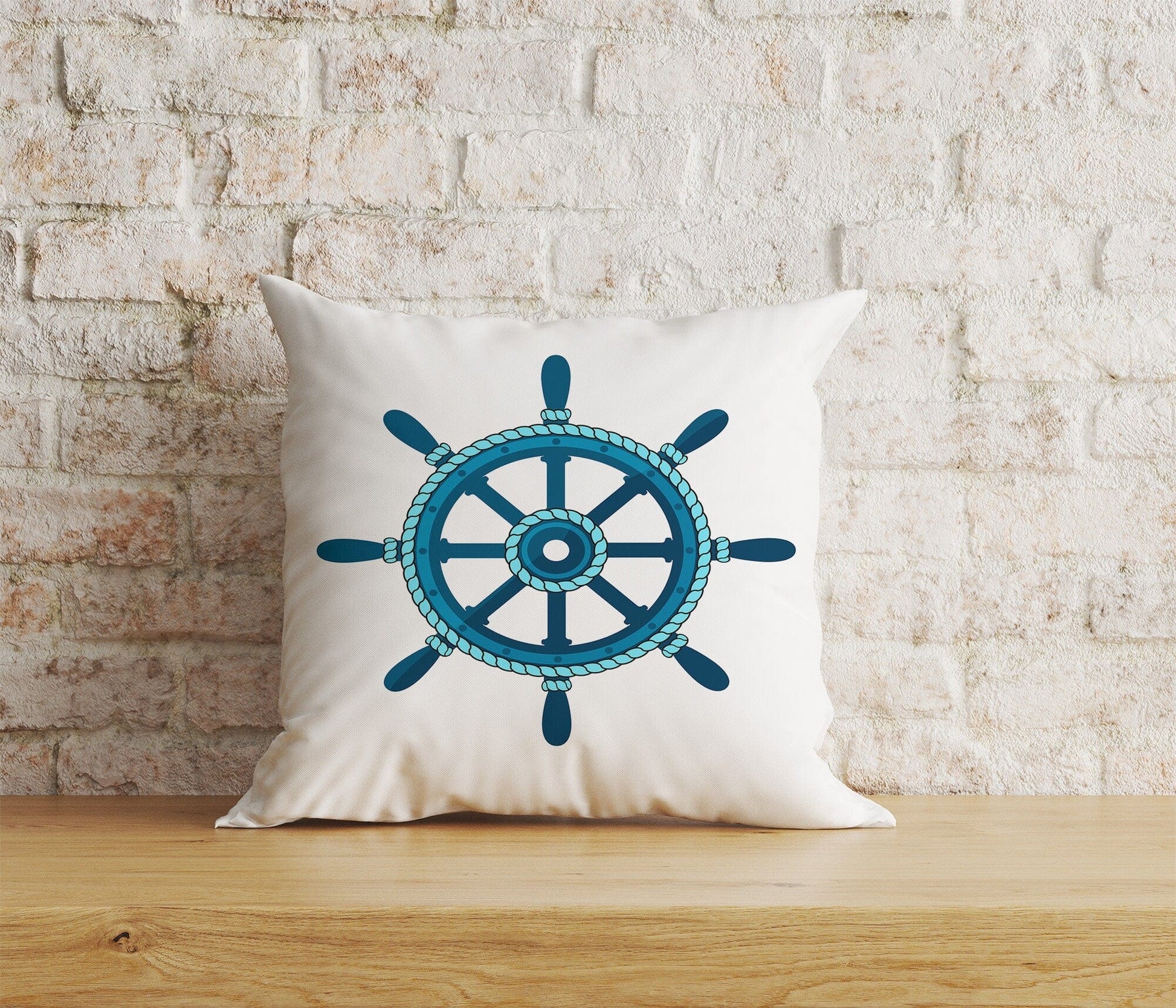 Onay Home Textile Cushion Covers 2 / 12 x 12 inch (30 x 30 cm) Double Side Ships Wheel Decor Print Wooden Steering Wheel Cushion Cover