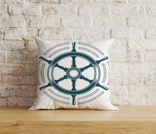 Onay Home Textile Cushion Covers 1 / 12 x 12 inch (30 x 30 cm) Double Side Ships Wheel Decor Print Wooden Steering Wheel Cushion Cover