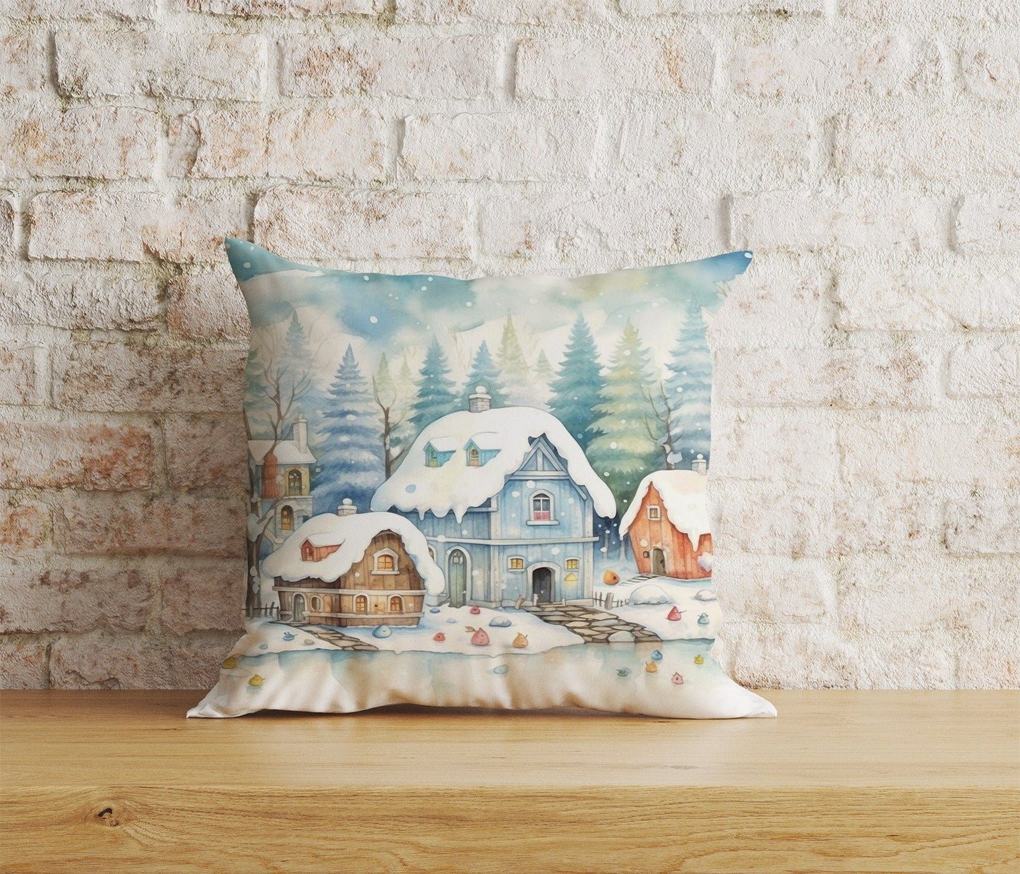 Onay 8 / 12 x 12 inch (30 x 30 cm) Double Side Snow Blue & Pink Cartoon Christmas Decor Cushion Cover