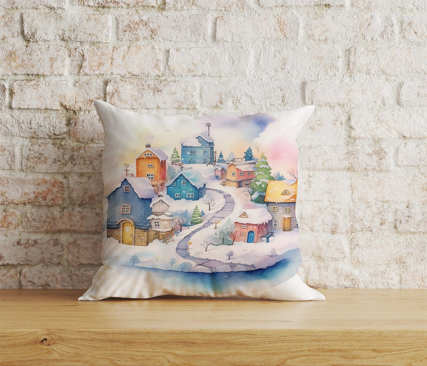 Onay 7 / 12 x 12 inch (30 x 30 cm) Double Side Snow Blue & Pink Cartoon Christmas Decor Cushion Cover