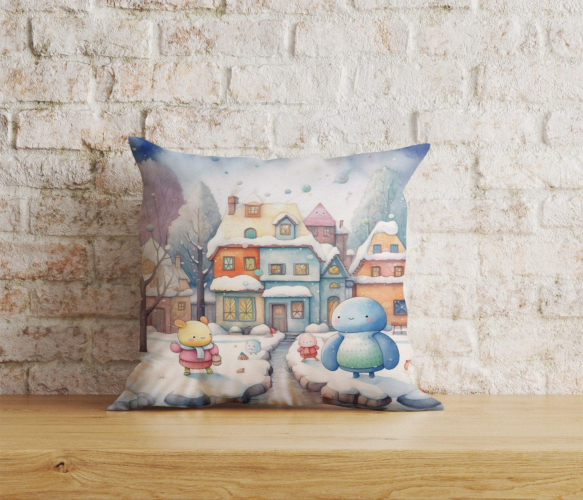Onay 5 / 12 x 12 inch (30 x 30 cm) Double Side Snow Blue & Pink Cartoon Christmas Decor Cushion Cover