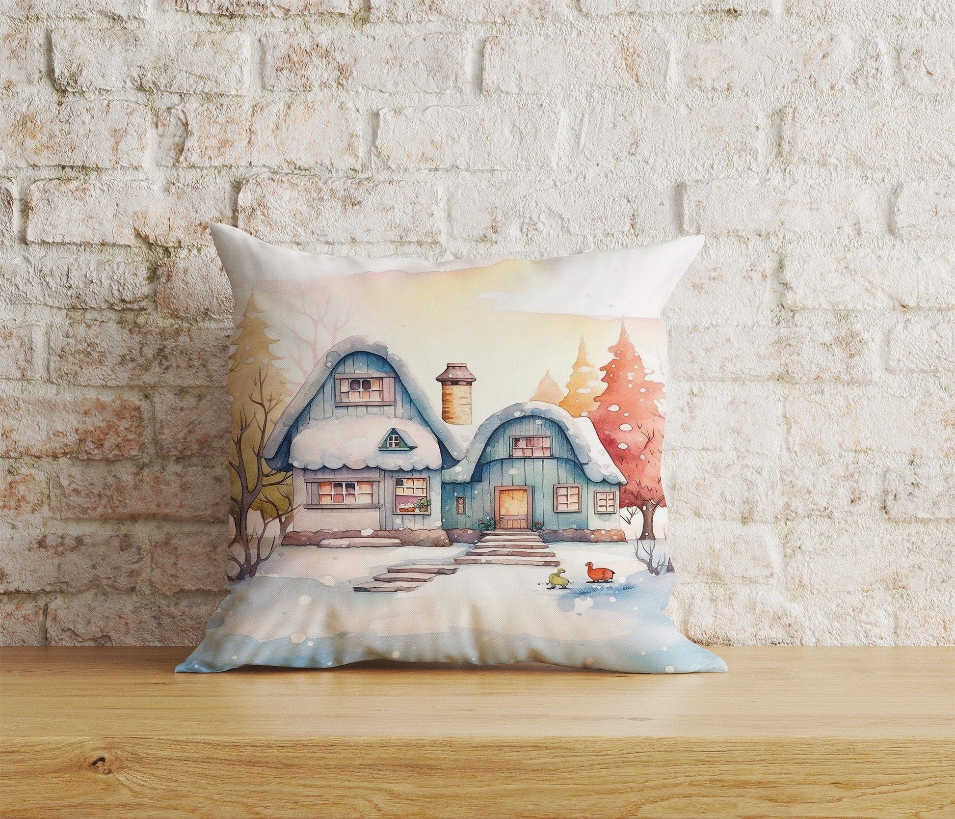 Onay 3 / 12 x 12 inch (30 x 30 cm) Double Side Snow Blue & Pink Cartoon Christmas Decor Cushion Cover