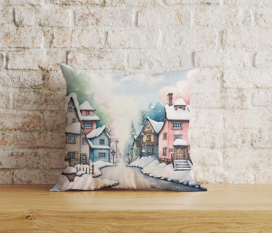 Onay 1 / 12 x 12 inch (30 x 30 cm) Double Side Snow Blue & Pink Cartoon Christmas Decor Cushion Cover