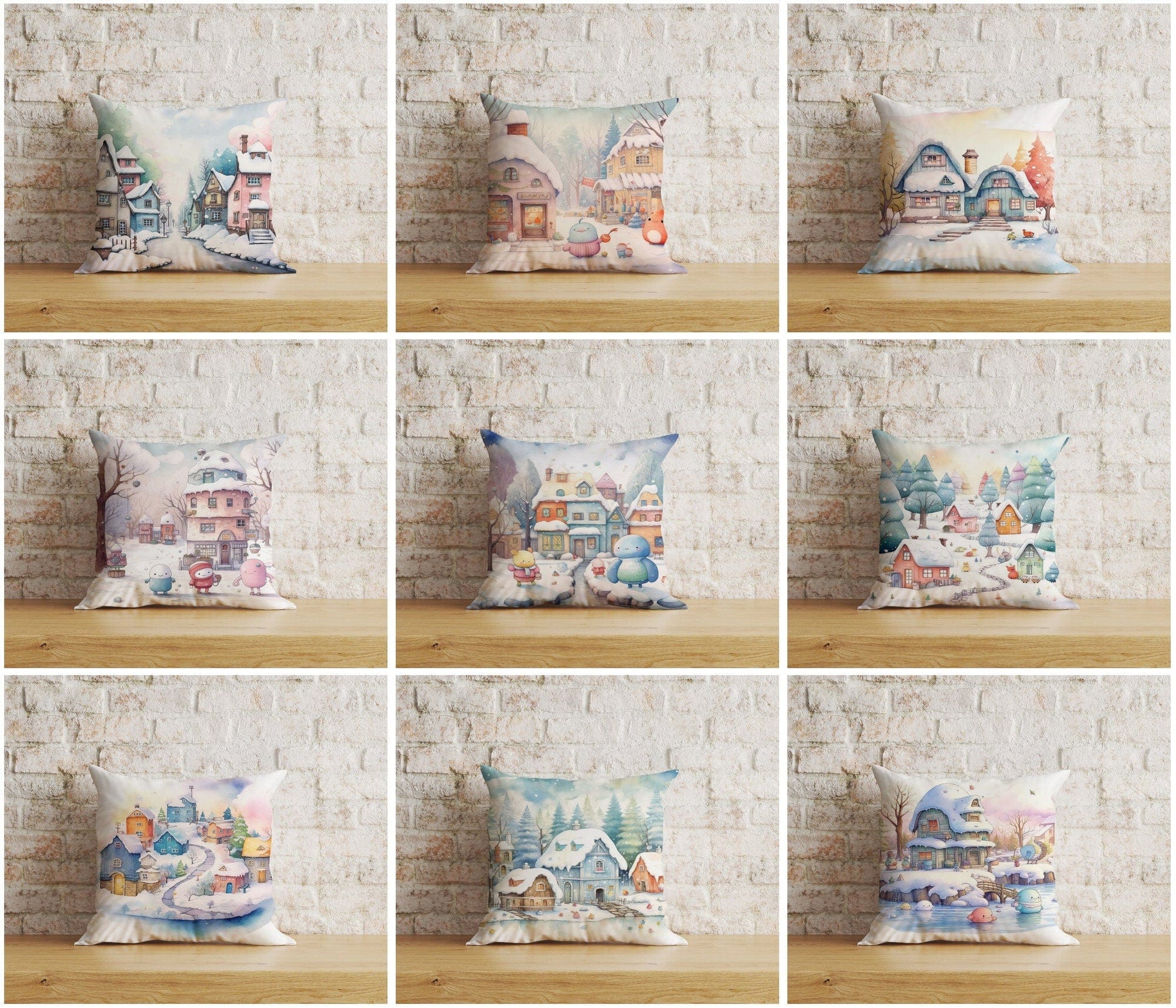 Onay Snow Blue & Pink Cartoon Christmas Decor Cushion Cover