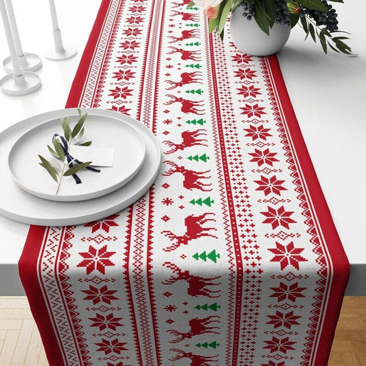 Onay 1 / 12 x 46 inch (30 x 120 cm) Snowflake Christmas Deer Red Green Blue Table Runner