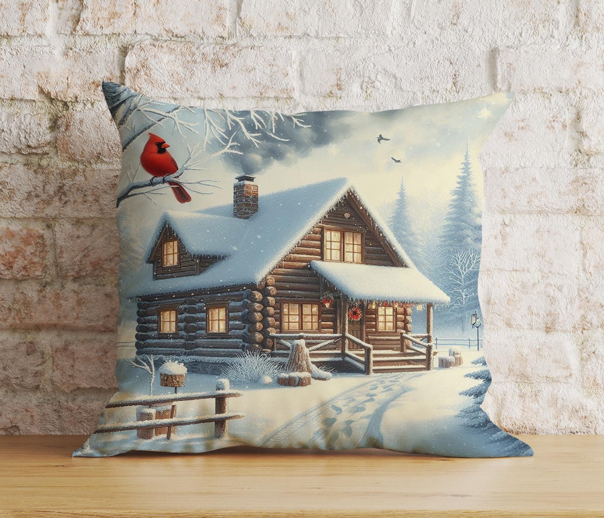 Onay 3 / 12 x 12 inch (30 x 30 cm) Double Side Snowing House and Peoples Winter Vibe Xmas Cushion Cover