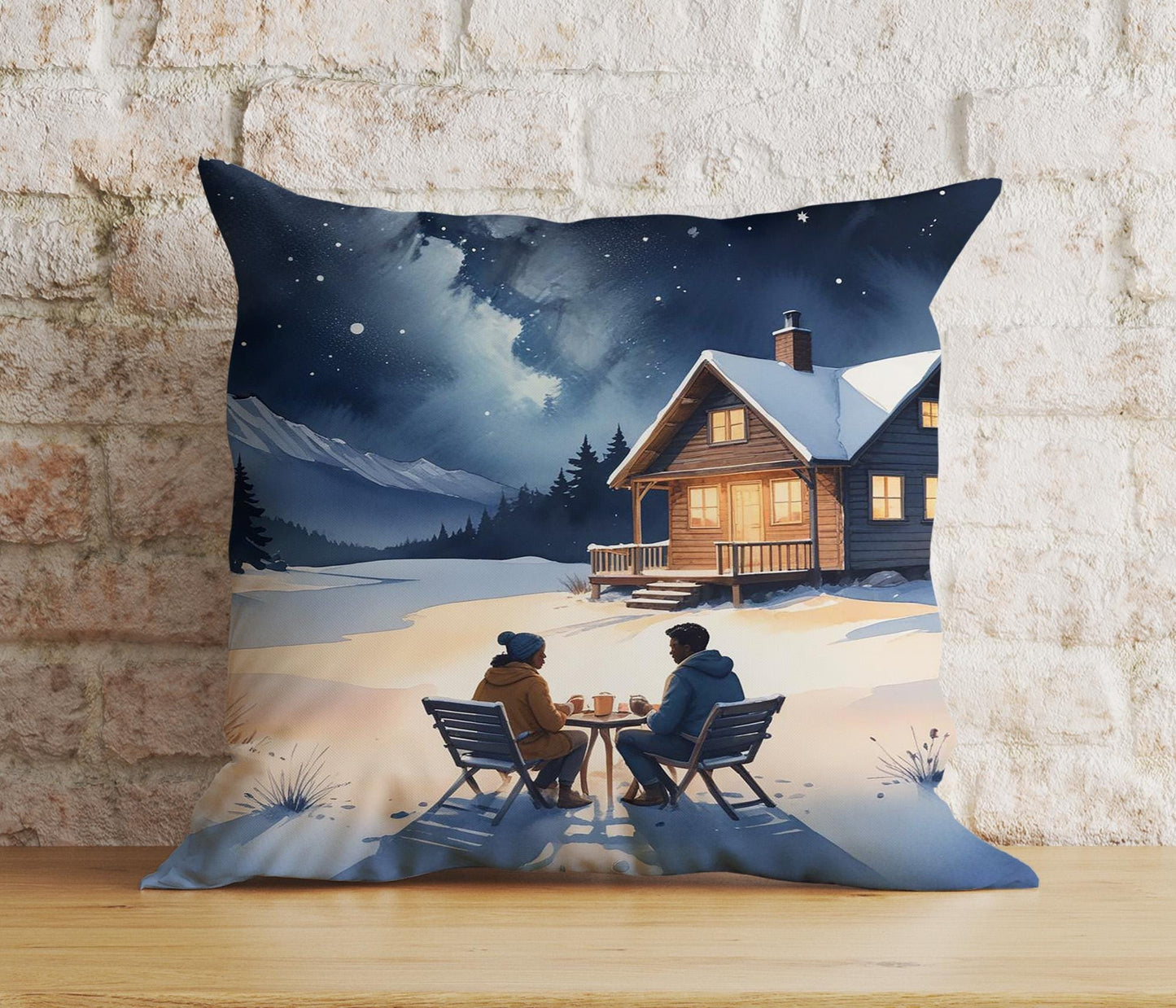 Onay 5 / 12 x 12 inch (30 x 30 cm) Double Side Snowing House and Peoples Winter Vibe Xmas Cushion Cover