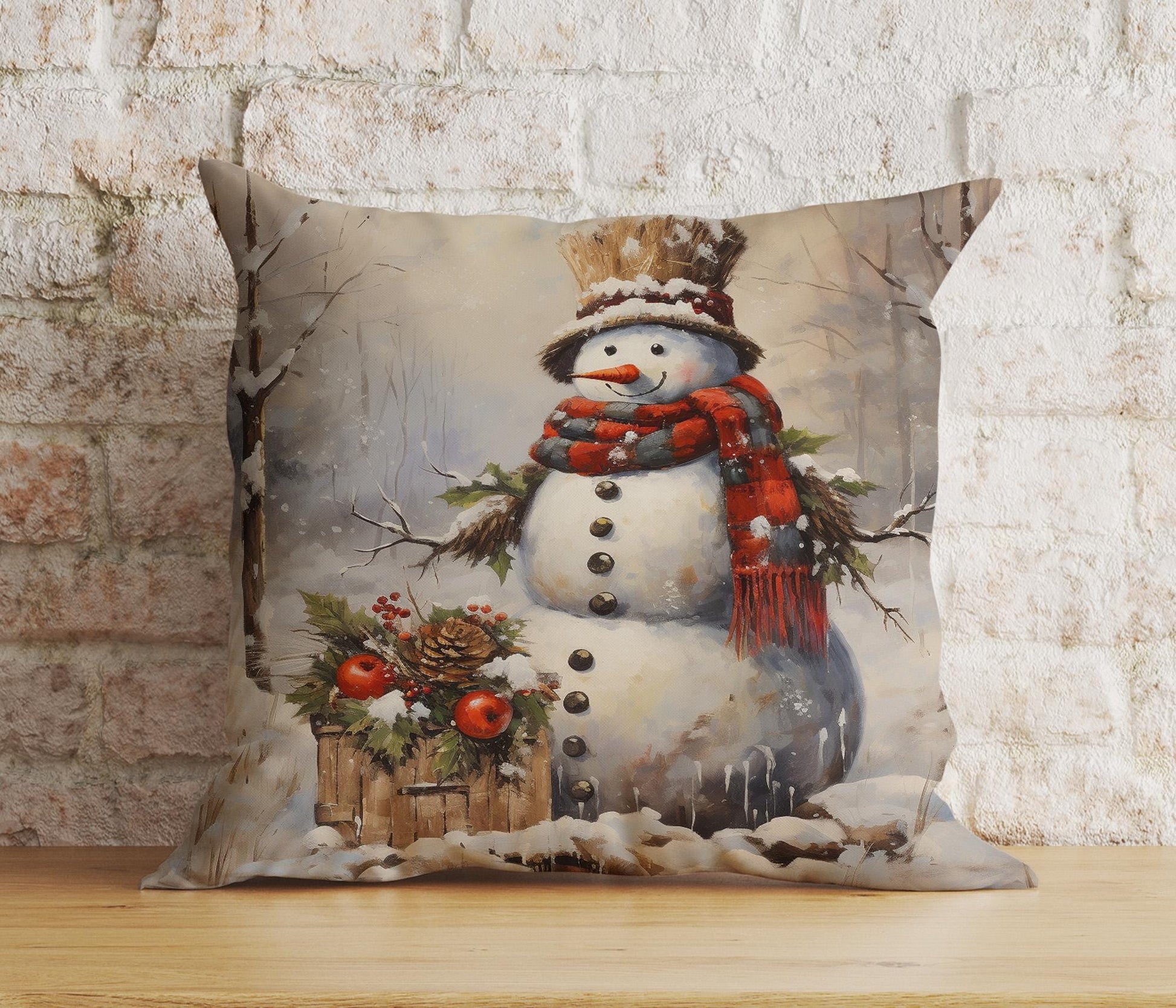 Onay 3 / 12 x 12 inch (30 x 30 cm) Double Side Snowman and Santa Christmas Festive Snowy Cushion Covers