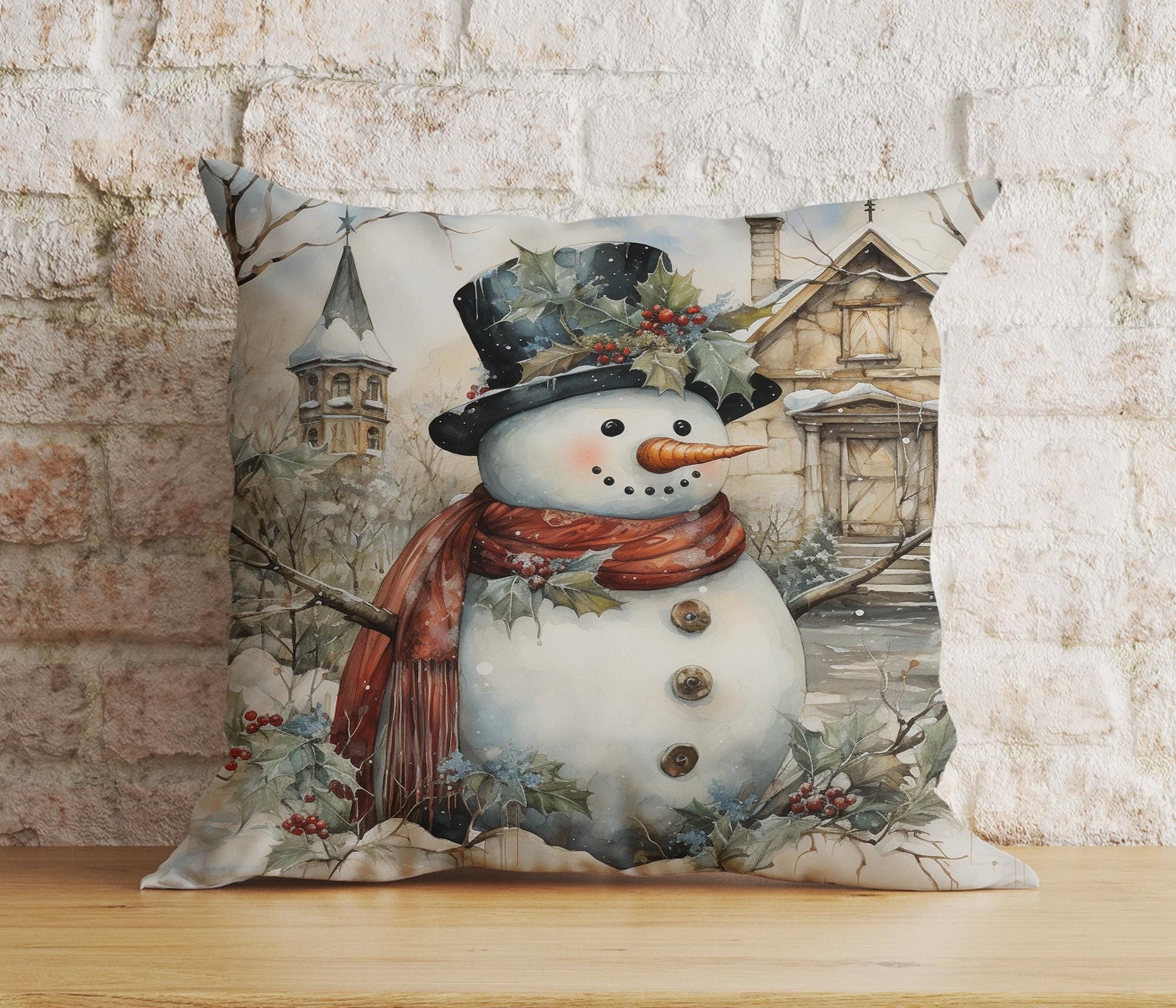 Onay 2 / 12 x 12 inch (30 x 30 cm) Double Side Snowman and Santa Christmas Festive Snowy Cushion Covers