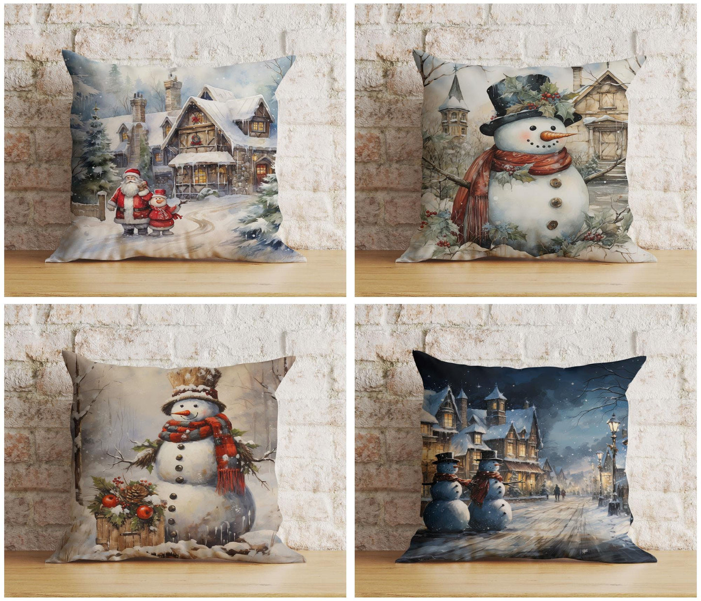 Onay Snowman and Santa Christmas Festive Snowy Cushion Covers