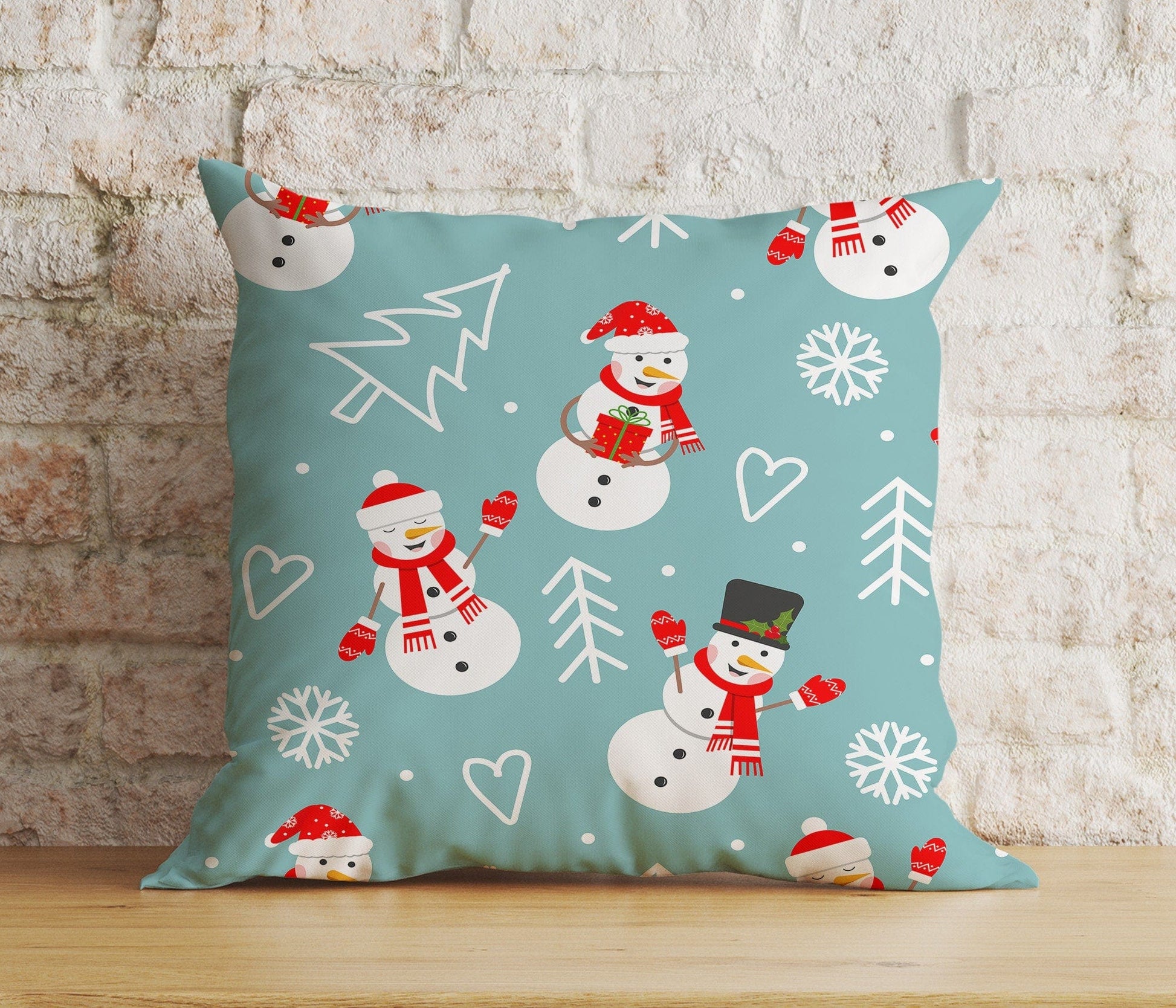 Onay 4 / 12 x 12 inch (30 x 30 cm) Double Side Snowman Botanical Christmas Festive Green Cushion Covers